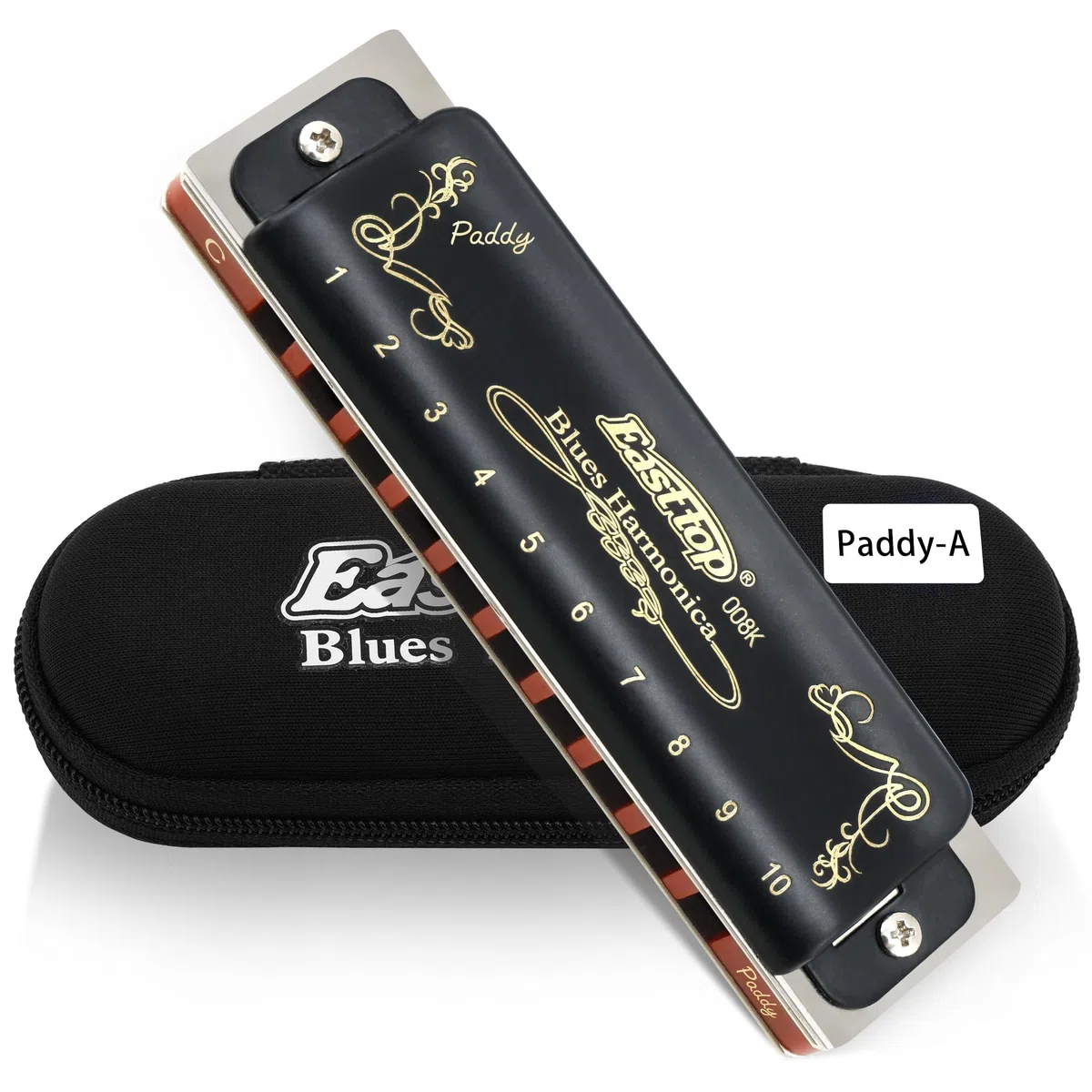 East Top 10 Löcher 20 Töne 008K Blues Professional Diatonic Blues Mundharmonika-Tonart von Paddy A, Mundharmonika für Erwachsene, Profispieler und Studenten