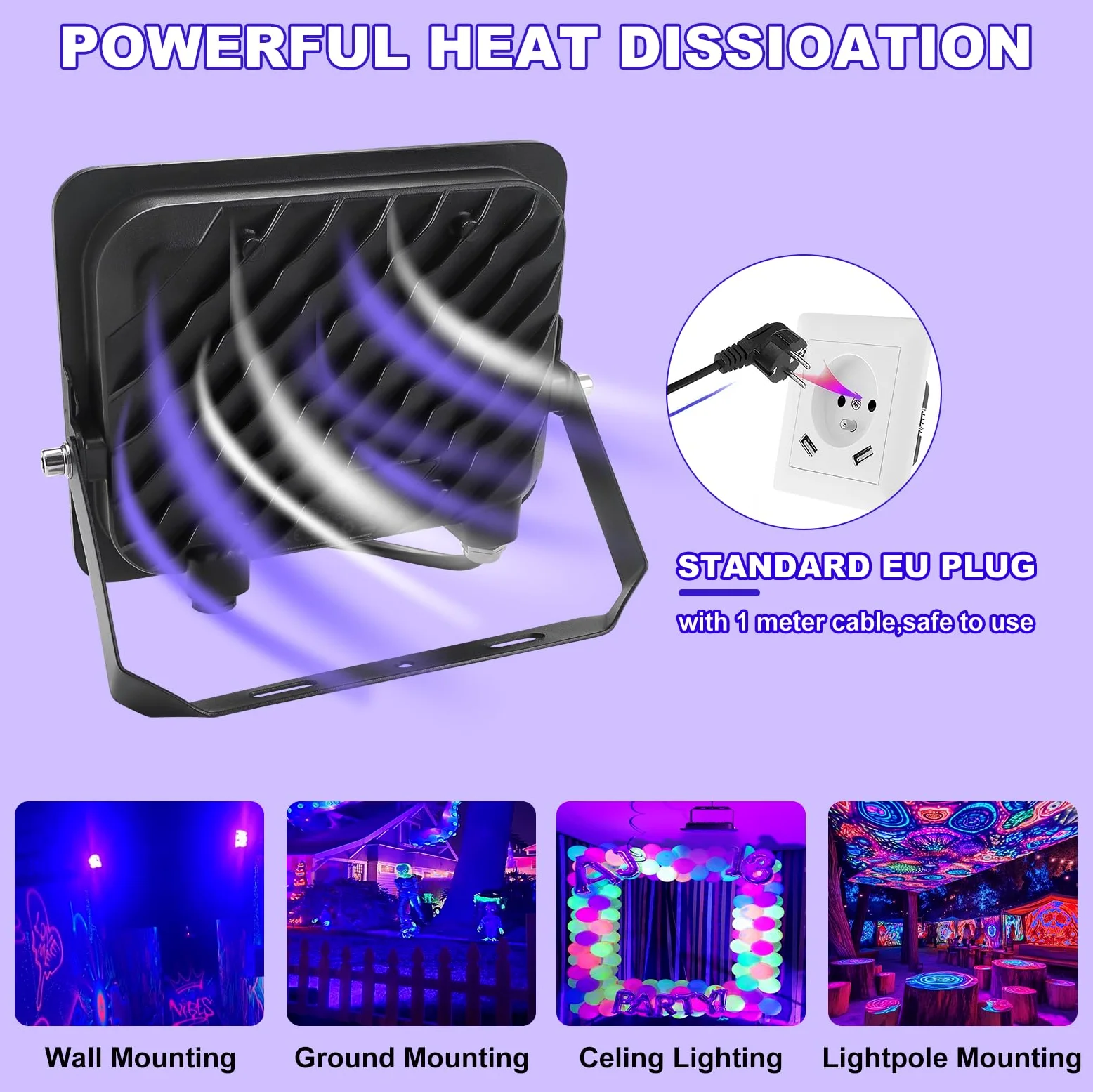 LED Schwarzlicht Strahler 50W,Fosingut UV Strahler Schwarzlichtlampe mit Stecker,IP65 Wasserdicht UV Fluter,395-400nm Partylicht Scheinwerfer für Körpermalerei,Neon/Glow Party,Halloween,Bühnen,Disco