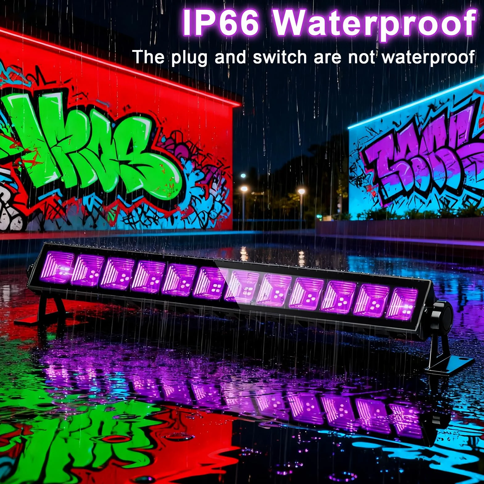 CREATESTAR LED Schwarzlicht Strahler 45W, UV Bar Schwarzlichter LED Schwarzlichtlampe mit Stecker, IP66 Wasserdichtes Schwarzlicht für Party, Fluoreszierende Effekte, Halloween Dekorationen,Bühne