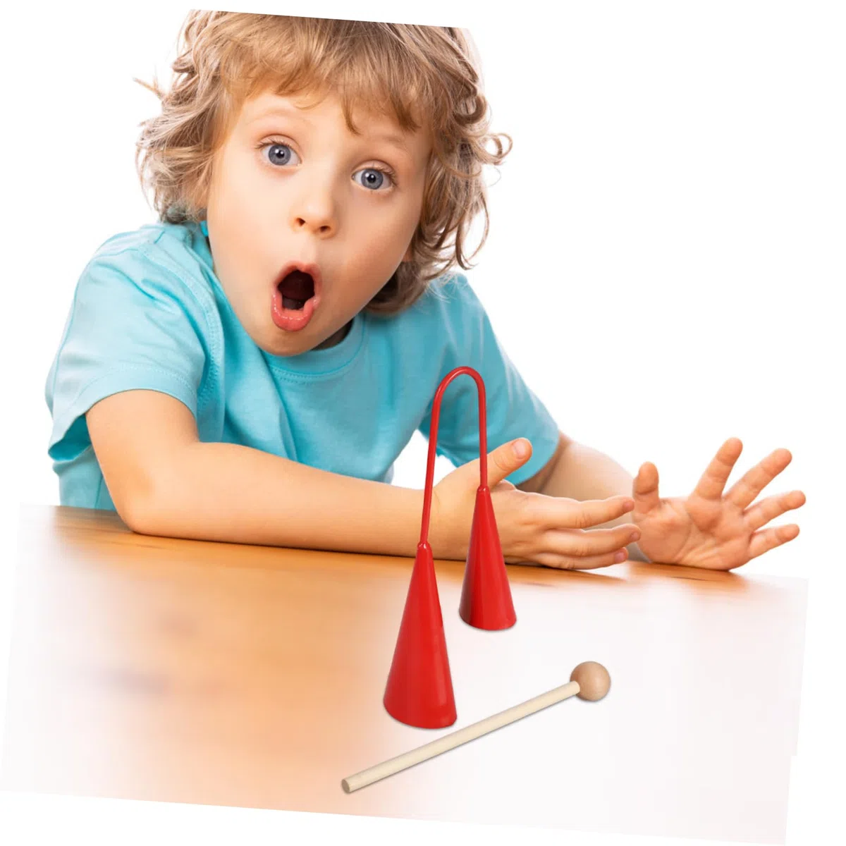 Agogo Glocke Doppelglocke Metallspielzeug mit Holzstab Orff Schlaginstrument für Kinder Zweistimmiges Musikspielzeug des Musikalischen Interesses