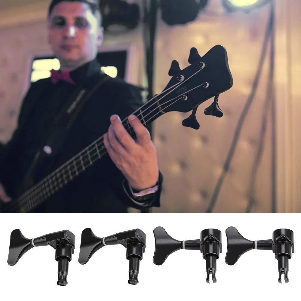 Bassgitarren Tuner 2L/2R, geschützte Bass-Mechanik mit Fischschwanzknopf, präzise Stimmwirbel für E-Bass Gitarre, Schwarz