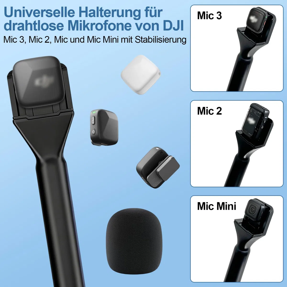 Interview Handmikrofon Adapter für DJI Mic Mini,mit Mikrofonpopschutz Mikrofonhalter Griff für Wireless Interview Lavalier Mikrofon für Osmo Pocket 3/Hollyland Lark M1/Synco Boya