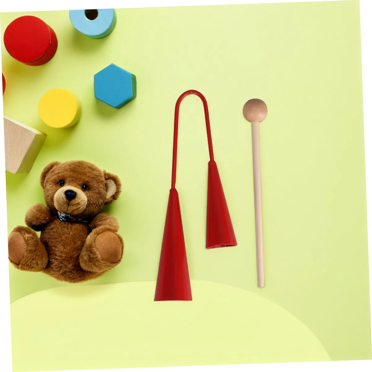 Agogo Glocke Doppelglocke Metallspielzeug mit Holzstab Orff Schlaginstrument für Kinder Zweistimmiges Musikspielzeug des Musikalischen Interesses