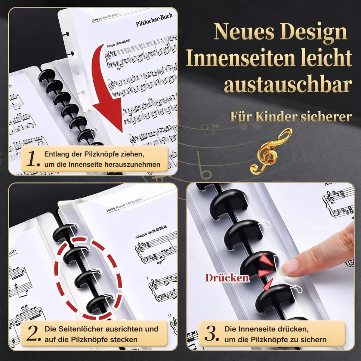 A4 Notenmappe, 40 Taschen/80 Seiten Chormappe, Pilzförmiger Ordner für lose Notenmapp, Music Sheet Chormappe Schwarz für Musikpartitur, Dokumente, Papier, Kunstwerke, Gemälde, Fotos