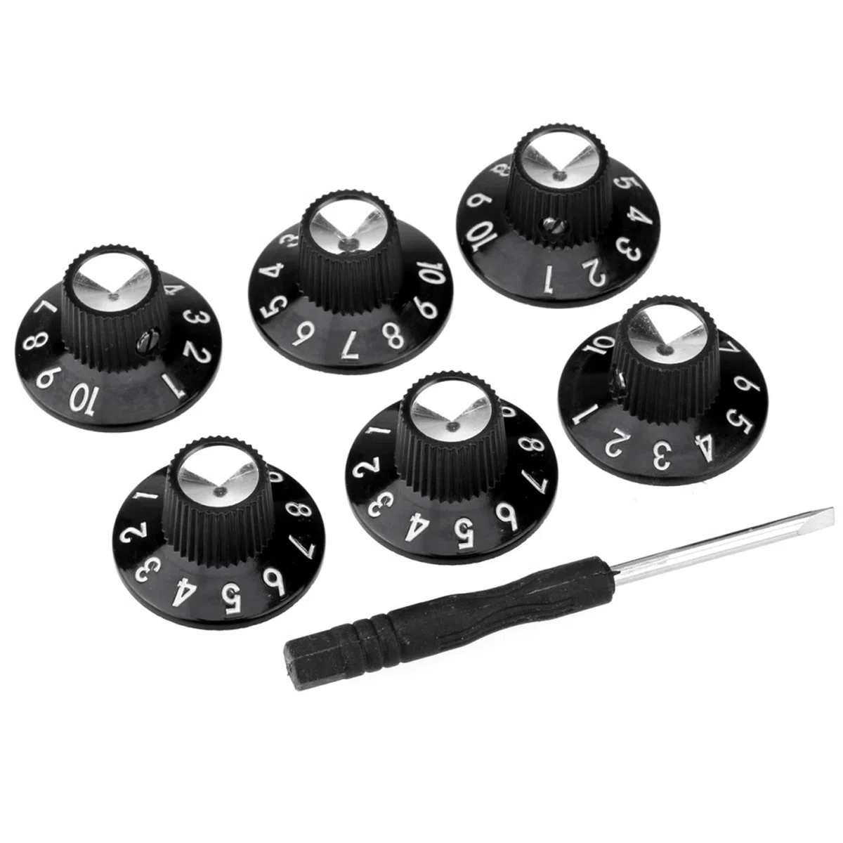 Musiclily Pro Imperial Zoll Größe Gitarren Verstärker Effektpedal Knöpfe Skirted Knobs,Schwarz (6er Set)
