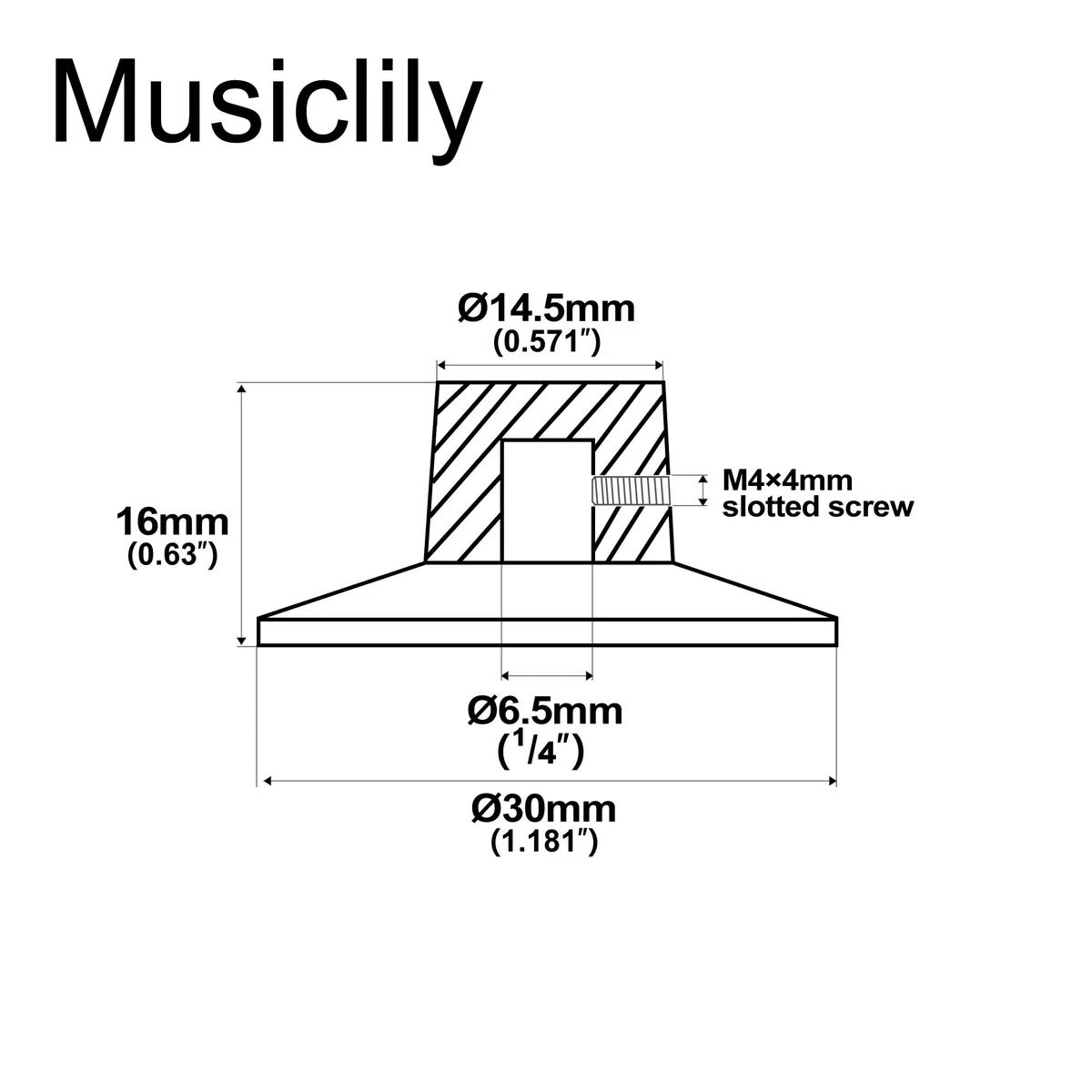 Musiclily Pro Imperial Zoll Größe Gitarren Verstärker Effektpedal Knöpfe Skirted Knobs,Schwarz (6er Set)