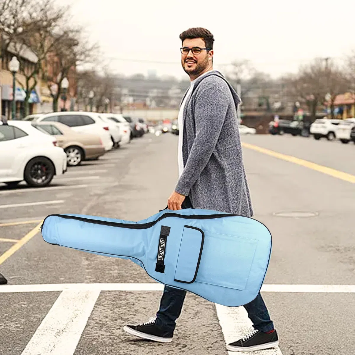 SUQ Wasserdichte Oxford Gitarrentasche, 40/41 Zoll Tasche Musikmuster Nylon Gigbag, E-Gitarrentasche Akustikgitarre und Konzertgitarren Stoßfest (Blau)