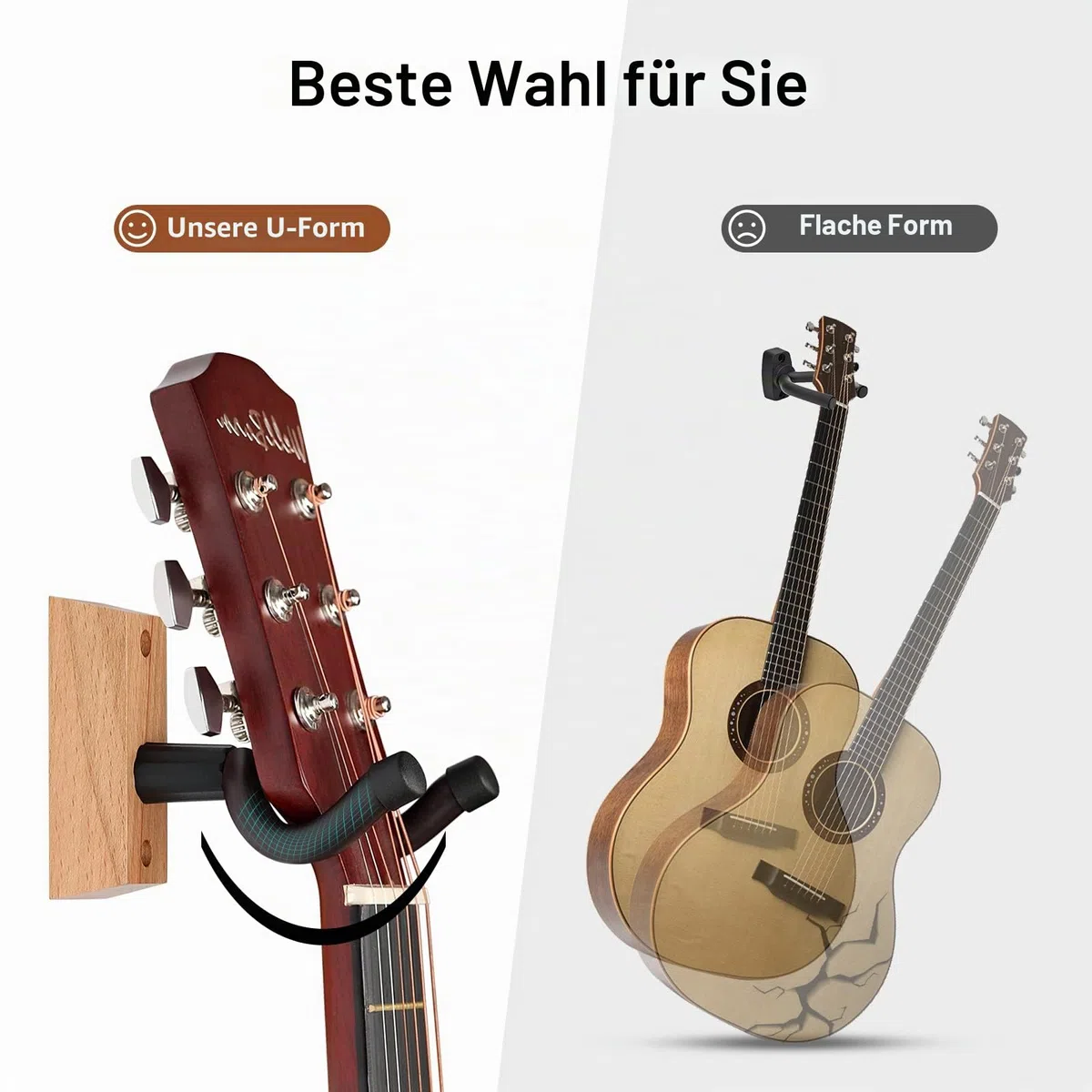 Gitarre Wandhalterung für Wand, 2 Stück Gitarrenhalter für Bass, E-gitarre, Banjo Universal Holz Gitarrenständer, Klassische Akustikgitarre Haken Gitarrenwandhalter Gitarrenzubehör
