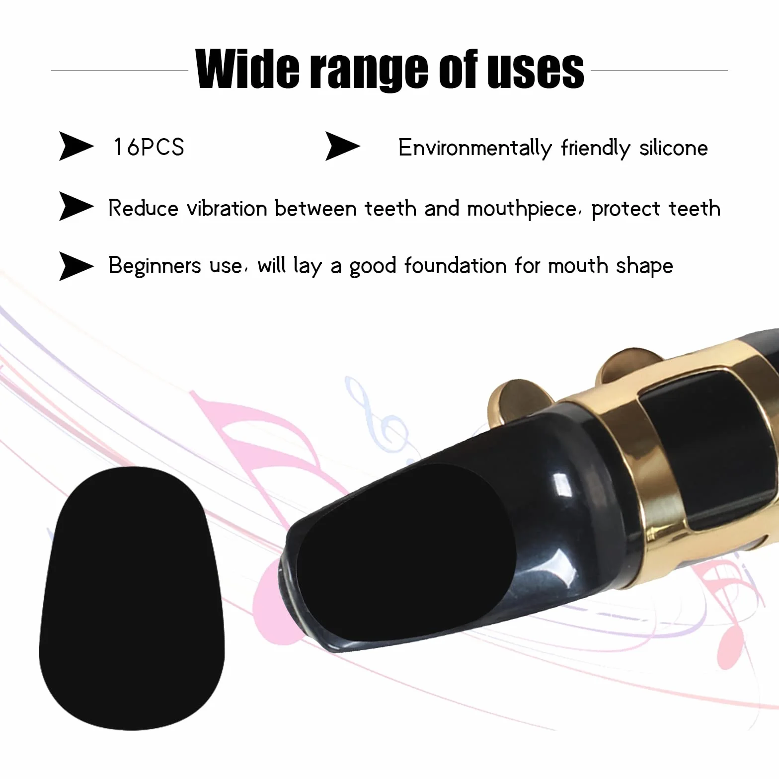 Dokeno 32 Stück Mundstückkissen für Alt-Saxophon 0,8 mm Bissgummi Klarinette Ovale Gummi Mundstück Patches Schwarz Mundstückkissen für Alto Und Tenorsaxophon Klarinette