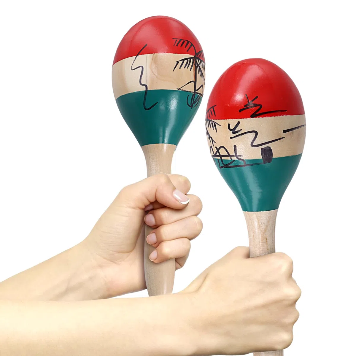 2 Paar Holz Maracas, Handbemalt Naturholz Maracas Percussion für Party, Schule, Aufführungen