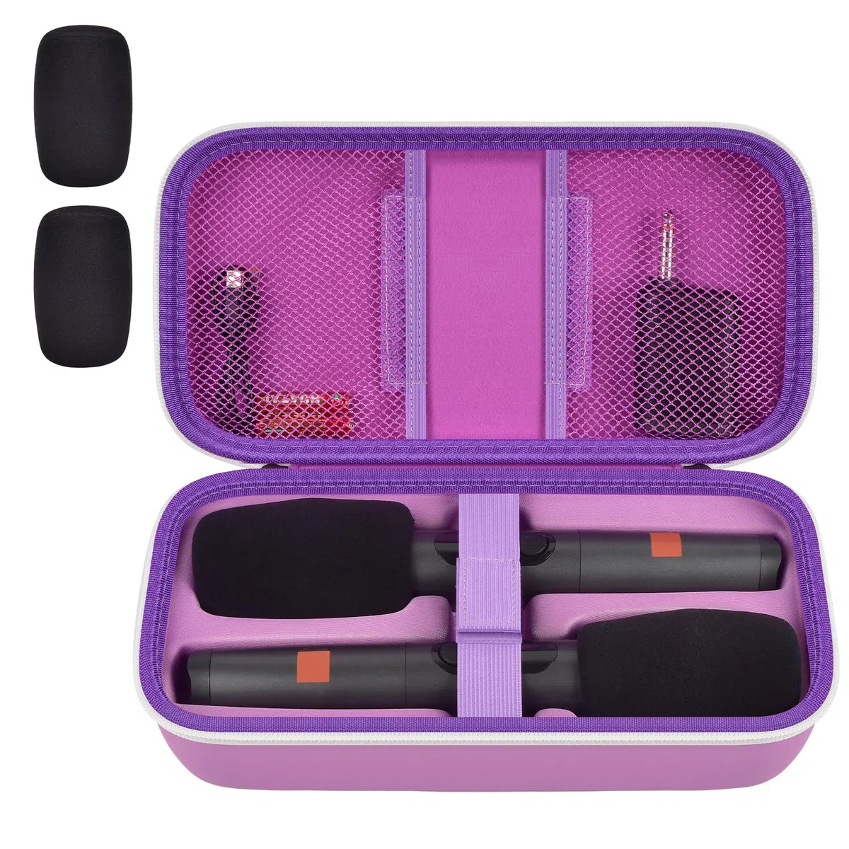 Drahtloses Mikrofon Gehäuse für JBL PartyBox & Zwei Mikrofone System, stoßfeste Karaoke Mikrofone Reisespeicherbox mit Mikrofon Schaumstoffdeckel, hält 2 Mikrofone, Ladegerät (Nur Box)- Violett