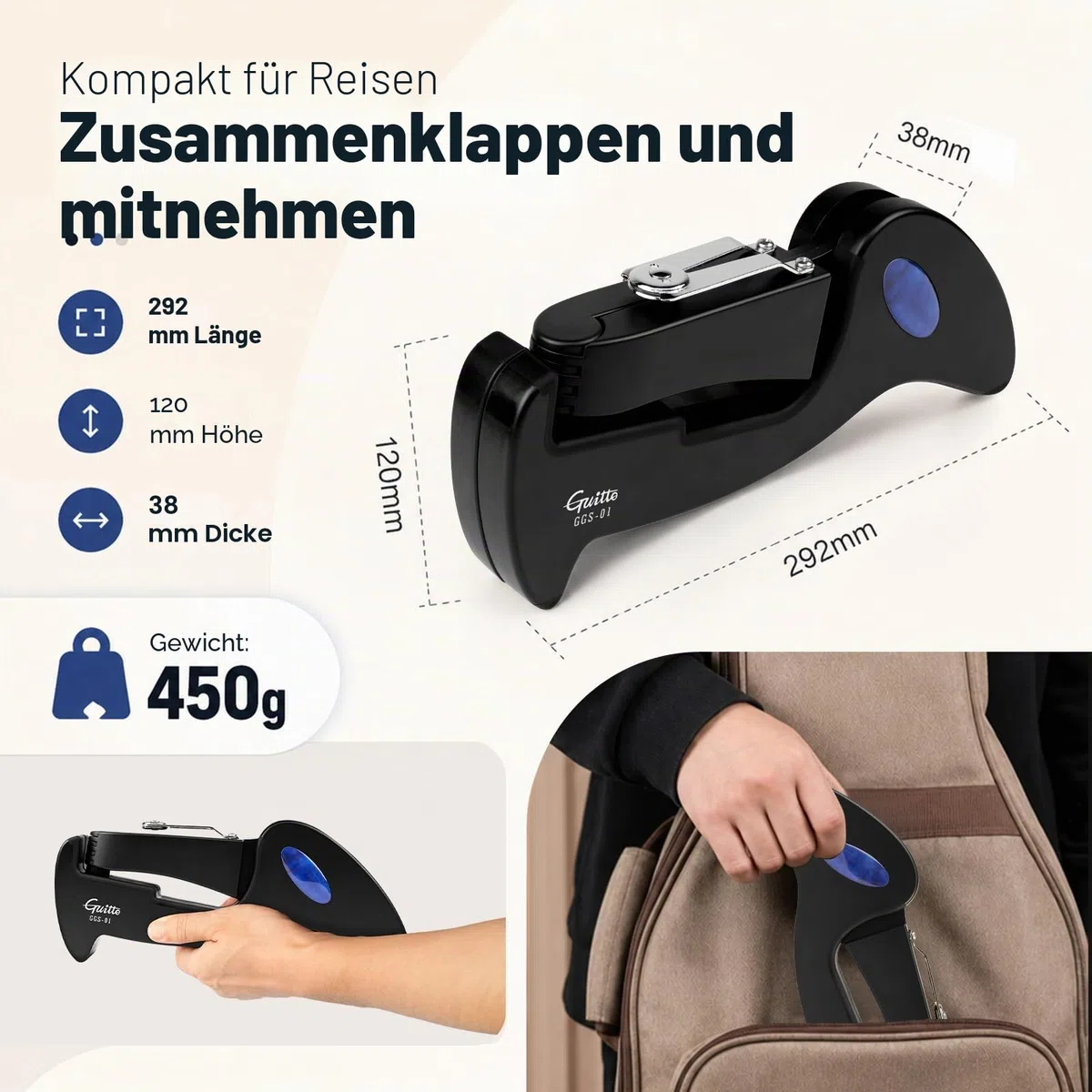 GUITTO Gitarrenständer Stativ Verstellbarer klassischer A-Frame Ständer Universal für Akustik- und Bass-Elektrogitarren Klappbarer Boden-Reiseständer Kleiner Einzelhalter (GGS-01)
