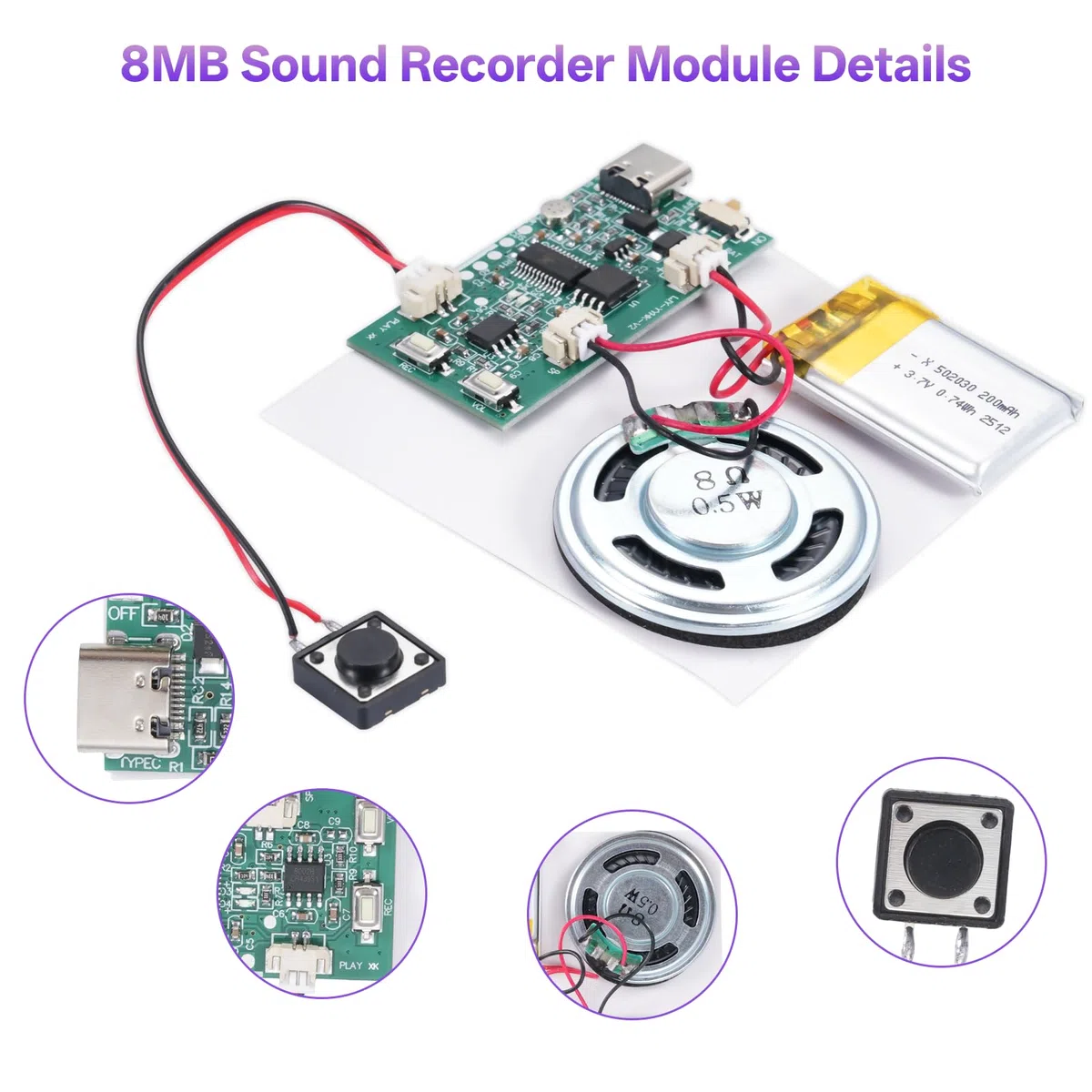 Soundmodul Bespielbar Ulegqin MP3 Sound Modul USB-Audio-Download Recorder Modul mit Lautsprecher MP3 USB Kabel Aufladbarer Akku Lautsprecher für DIY Karten/Geschenke/Spielwaren (3 Stücke)