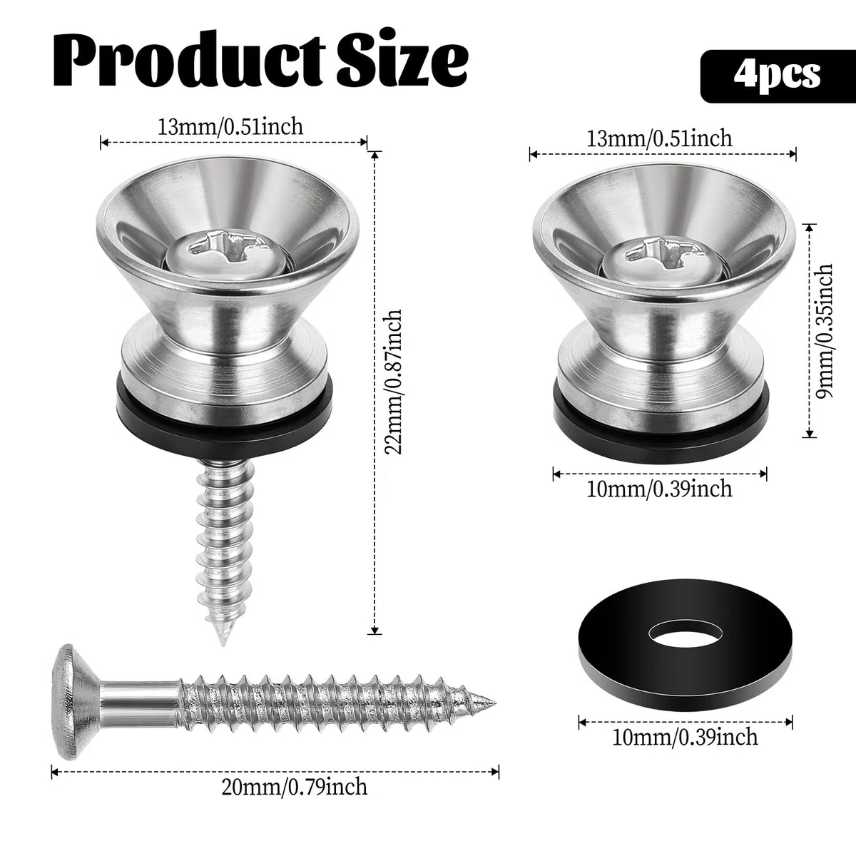 Giantree 4 Stück Gitarrengurtknöpfe, Metall Gitarrengurt Endknopf mit Befestigungsschrauben und Gummi Kissen Gurtschlösser für Klassische Elektrische Akustik Gitarre Bass Ukulele (Silber)