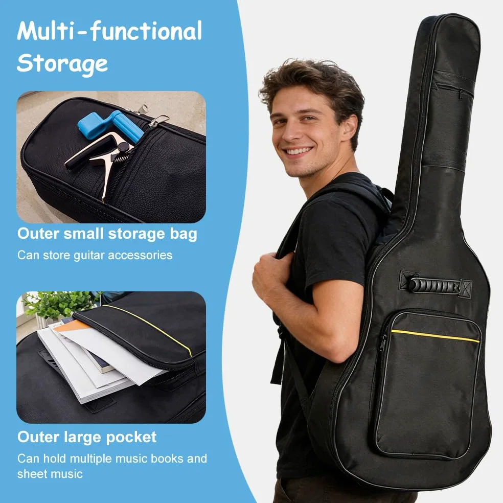 1 Stück Gitarrentasche Akustikgitarre Gig Bag Guitar Case Gitarrentasche in Originalgröße mit Schultergurten für Konzertgitarre, E-Gitarre, Akustikgitarre, Westerngitarre, Akustikbass(Schwarz)