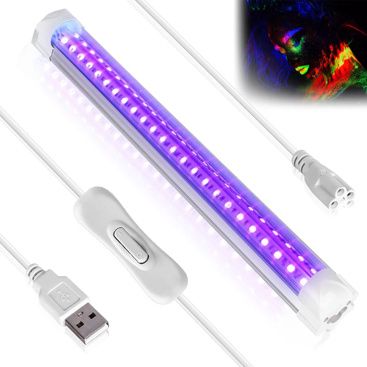 10W Schwarzlicht Röhre: 48 Leds USB UV Schwarzlicht Lamp UV Licht Tragbare Partylicht Neonlicht mit Schalter und USB Kabel für Parties Weihnachten Bühnenbeleuchtung Körperbemalung Kunstausstellungen