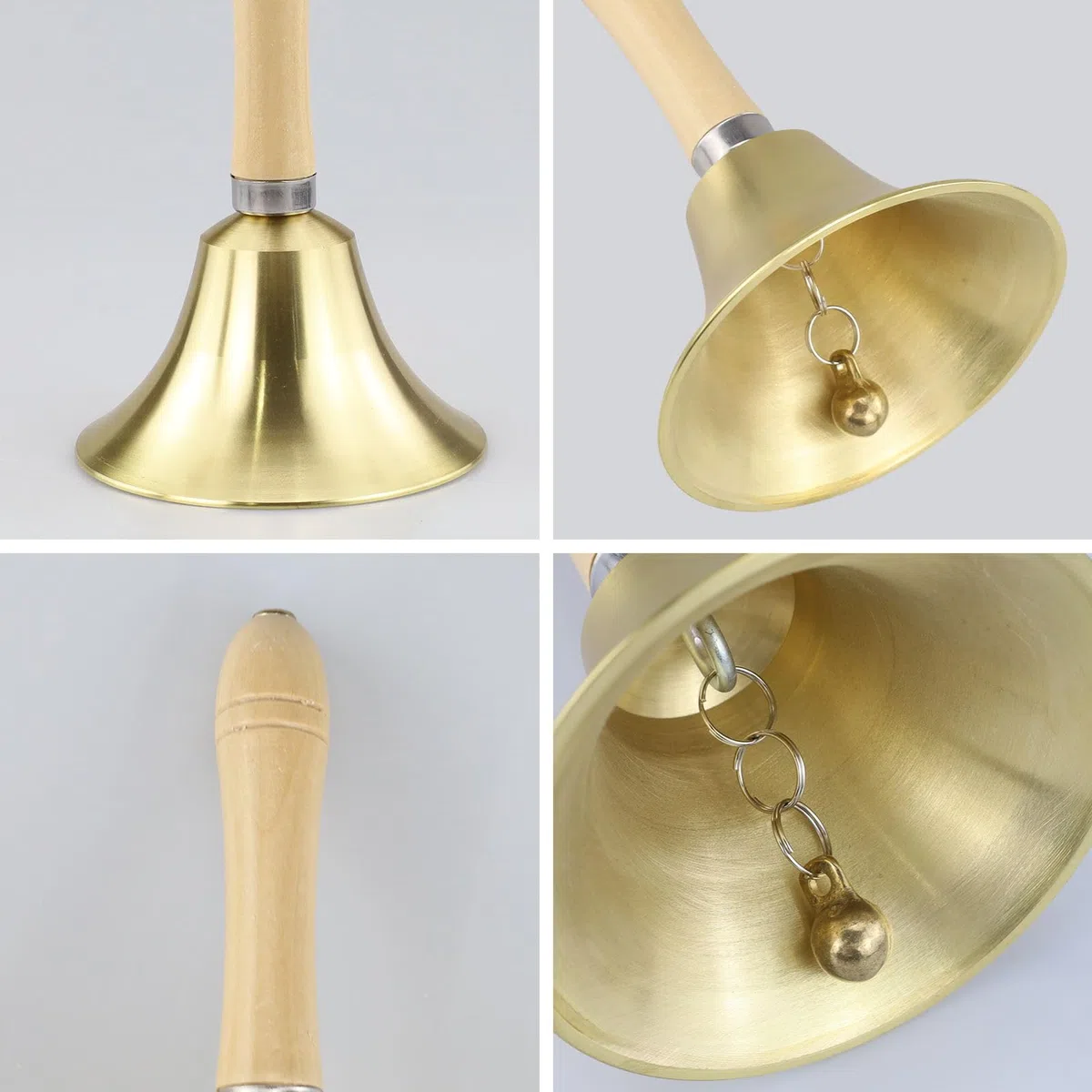 Goldene Handglocke Extra Laut Massiv mit Holzgriff, 11cm Groß Messing Rufglocke Schulhandglocken Meditationsschlitten Dekorative Schreibtischglocken für Schule, Kirche, Hotel, Weihnachten und