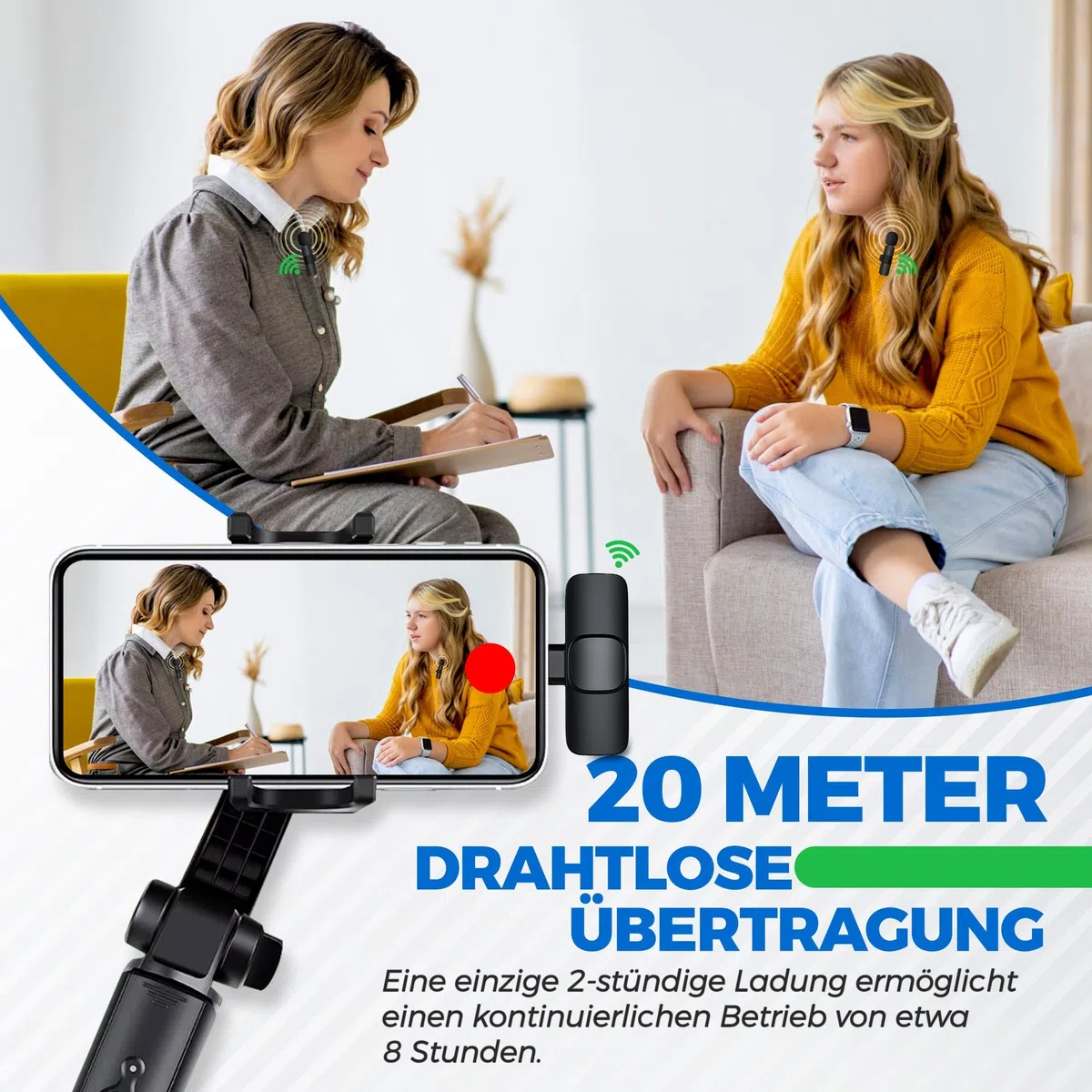 Kabelloses Lavalier Mikrofon für Android Telefon/Laptop mit USB C – Wireless Mini Mikrofon für Handy – Kleines Lavalier Mikrofon USB C Kabellos Ansteckmikrofon für Aufnahme, YouTube, Facebook, TikTok