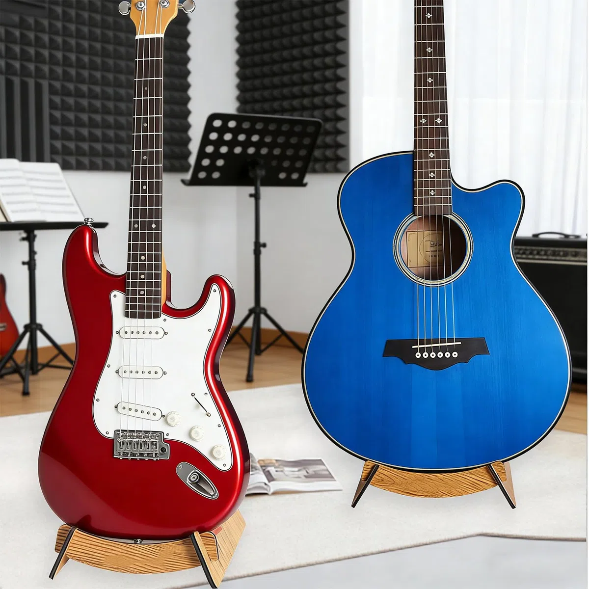 Gitarrenständer aus Holz | Klappbarer L-Form Gitarrenhalter für Akustik, E-Gitarre, Ukulele | Anti-Rutsch Silikon, Stabiler Bühnen- & Studio-Ständer | Für Zuhause, Auftritt, Musikraum (Walnuss)