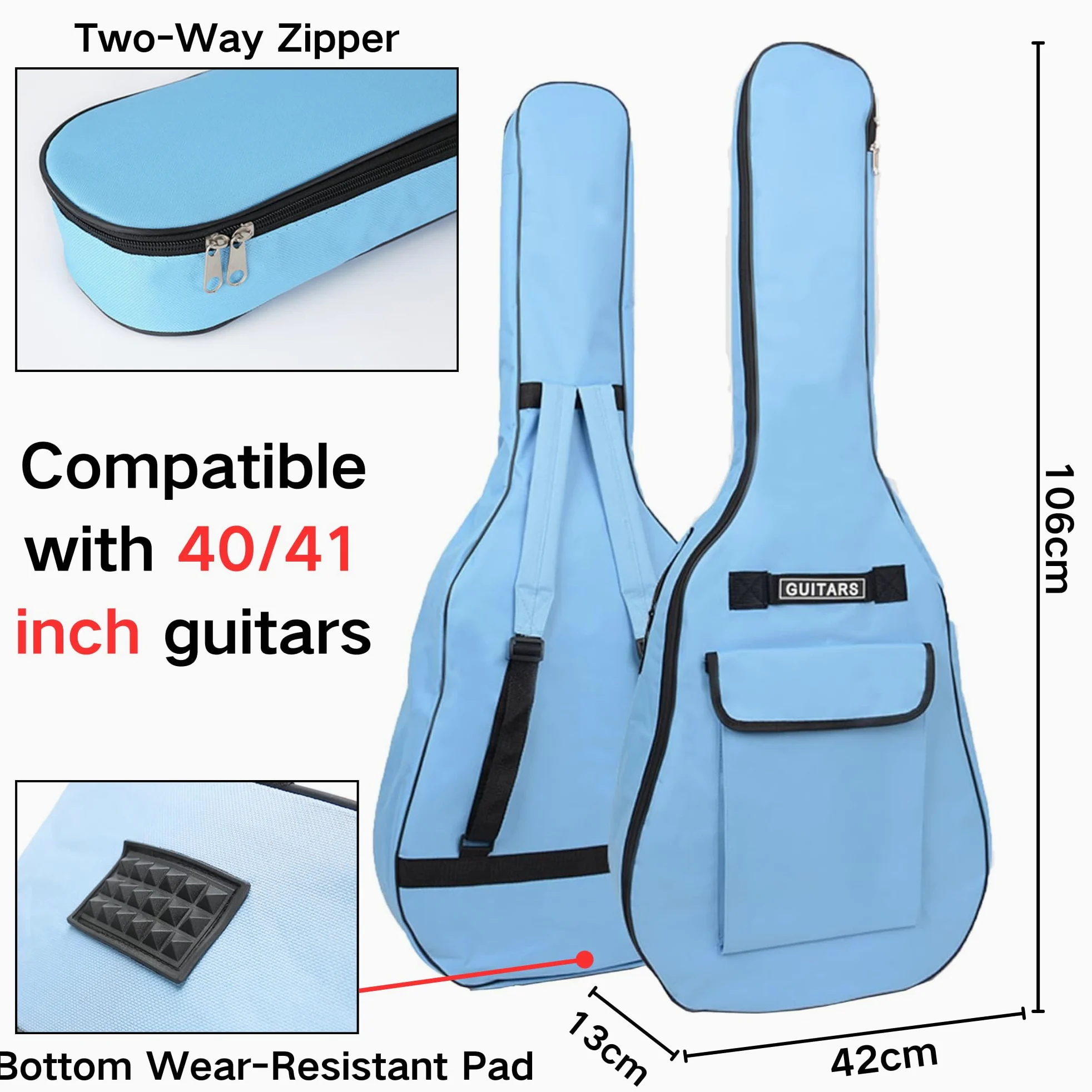 SUQ Wasserdichte Oxford Gitarrentasche, 40/41 Zoll Tasche Musikmuster Nylon Gigbag, E-Gitarrentasche Akustikgitarre und Konzertgitarren Stoßfest (Blau)