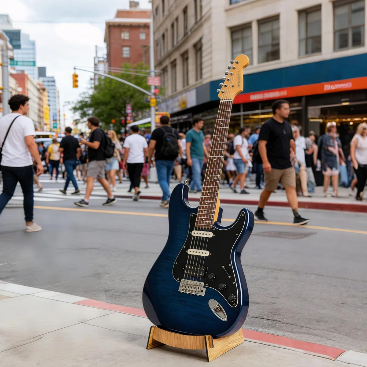 Gitarrenständer aus Holz | Klappbarer L-Form Gitarrenhalter für Akustik, E-Gitarre, Ukulele | Anti-Rutsch Silikon, Stabiler Bühnen- & Studio-Ständer | Für Zuhause, Auftritt, Musikraum (Walnuss)
