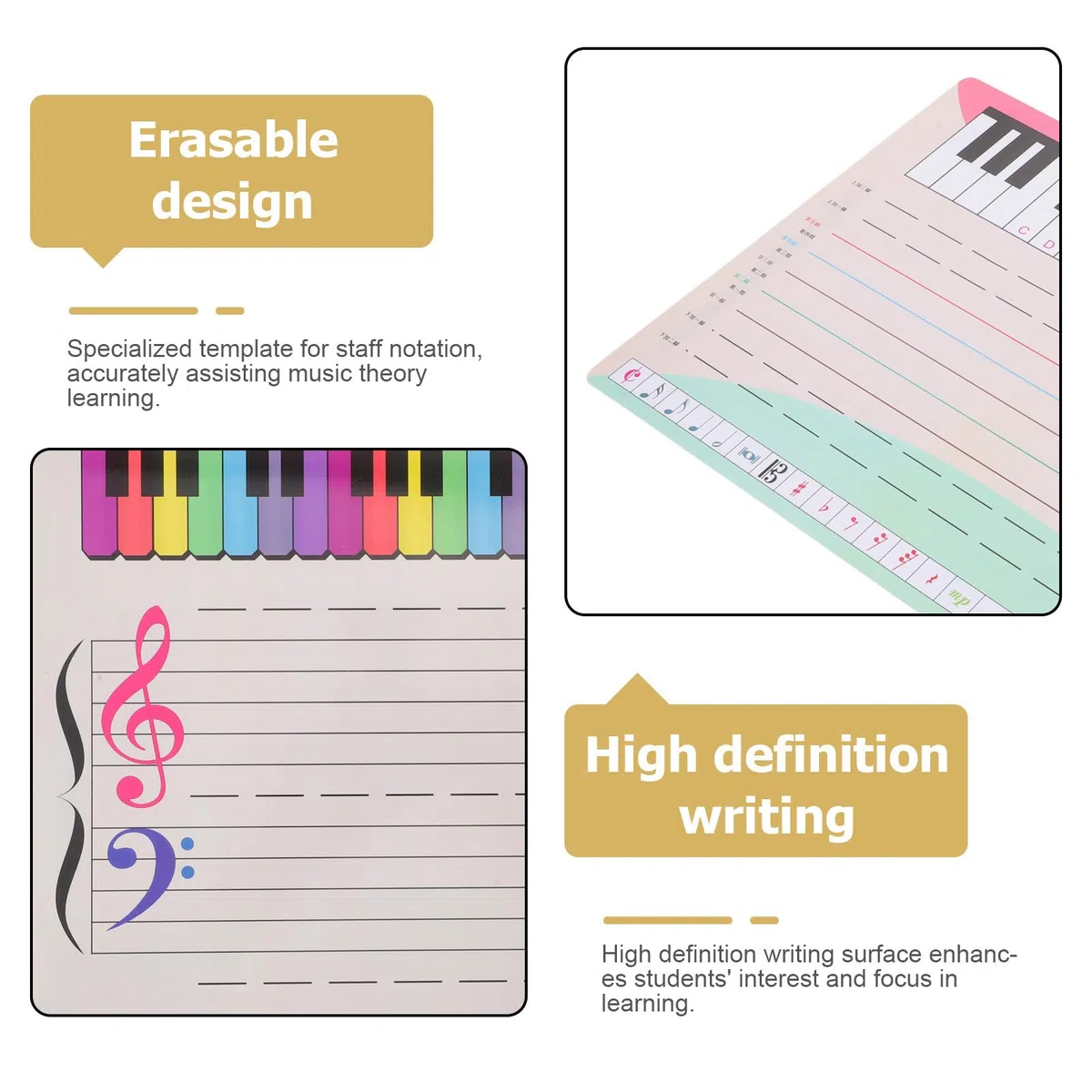 Gatuida Whiteboard-Tafel für Klavier, Tastatur, Notenlinien-Whiteboard für Schüler, Musiker, Musikunterricht, 1 Stift inklusive