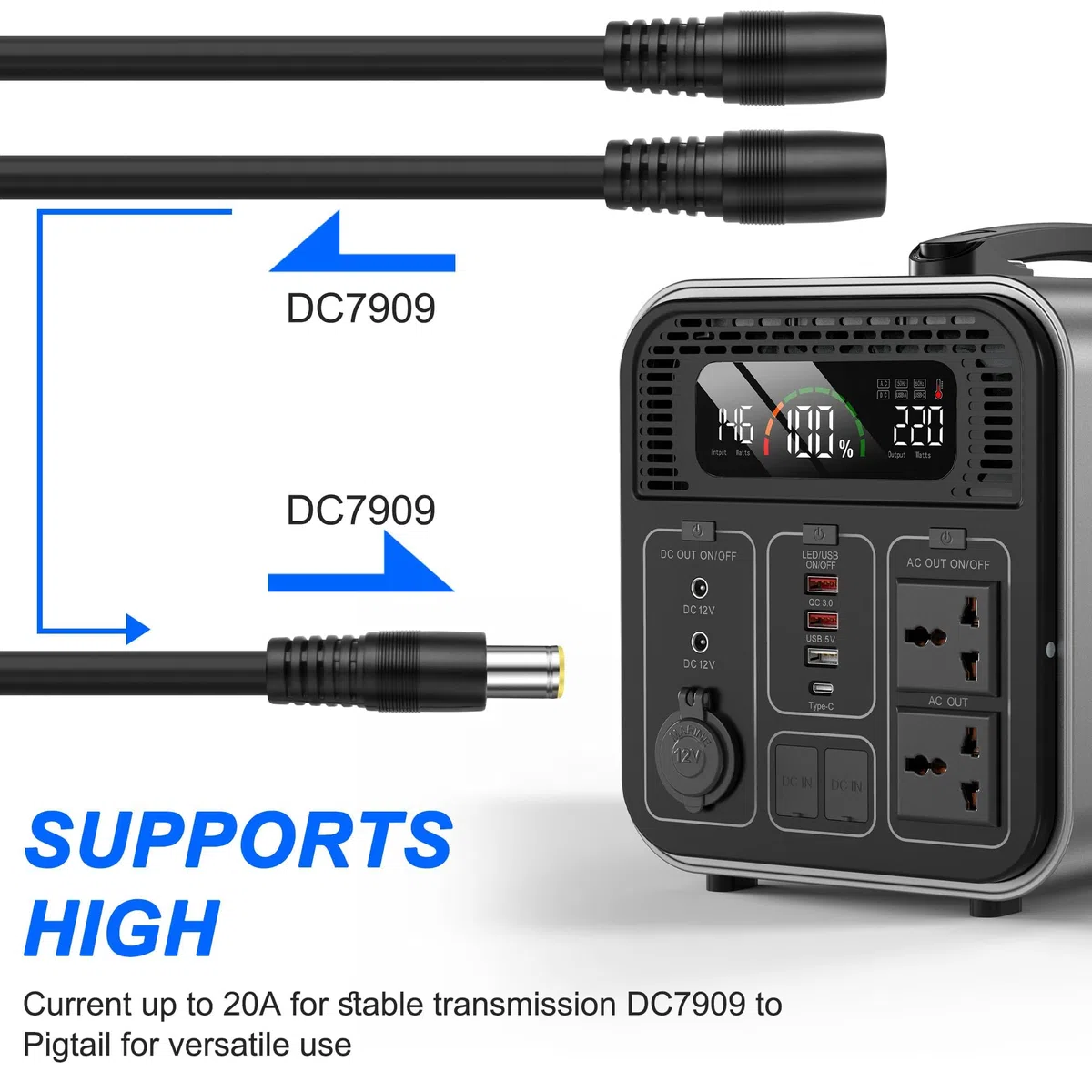 XMSJSIY DC7.9x0.9mm 8mm Power Splitter Kabel 14AWG DC7909 1 Stecker zu 2 Buchse Y Splitter Power Verlängerungskabel für Panel, RV, tragbare Ladestation - 0.6M / 1.9FT