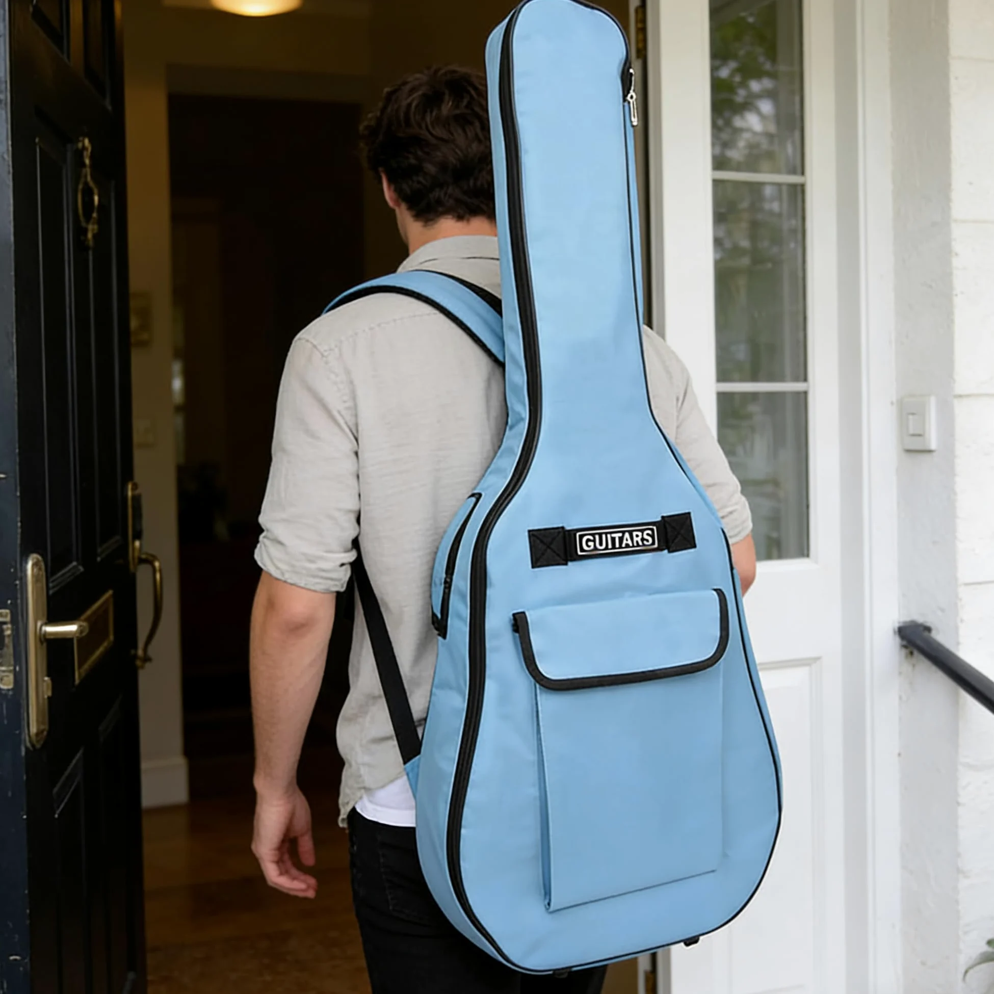 SUQ Wasserdichte Oxford Gitarrentasche, 40/41 Zoll Tasche Musikmuster Nylon Gigbag, E-Gitarrentasche Akustikgitarre und Konzertgitarren Stoßfest (Blau)