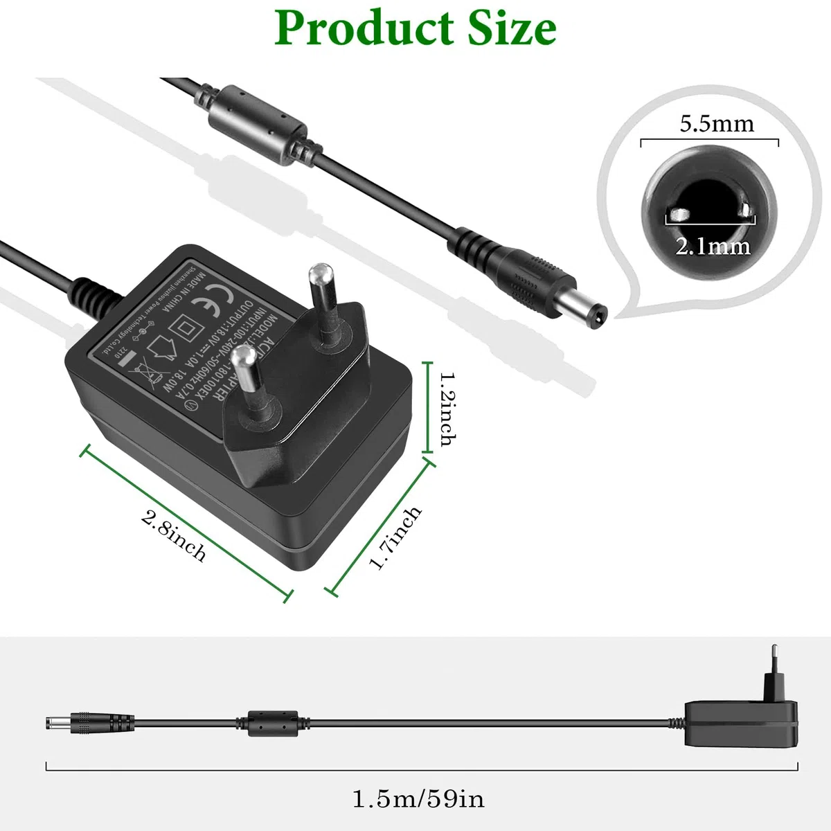 18V 1A Netzteil für Gitarrenpedalboard, Center Negative Stecker