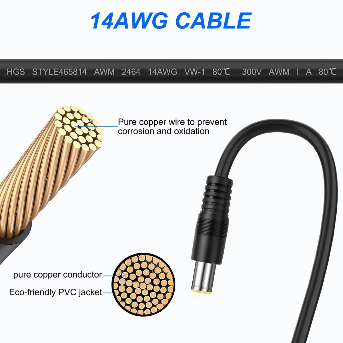 XMSJSIY DC7.9x0.9mm 8mm Power Splitter Kabel 14AWG DC7909 1 Stecker zu 2 Buchse Y Splitter Power Verlängerungskabel für Panel, RV, tragbare Ladestation - 0.6M / 1.9FT