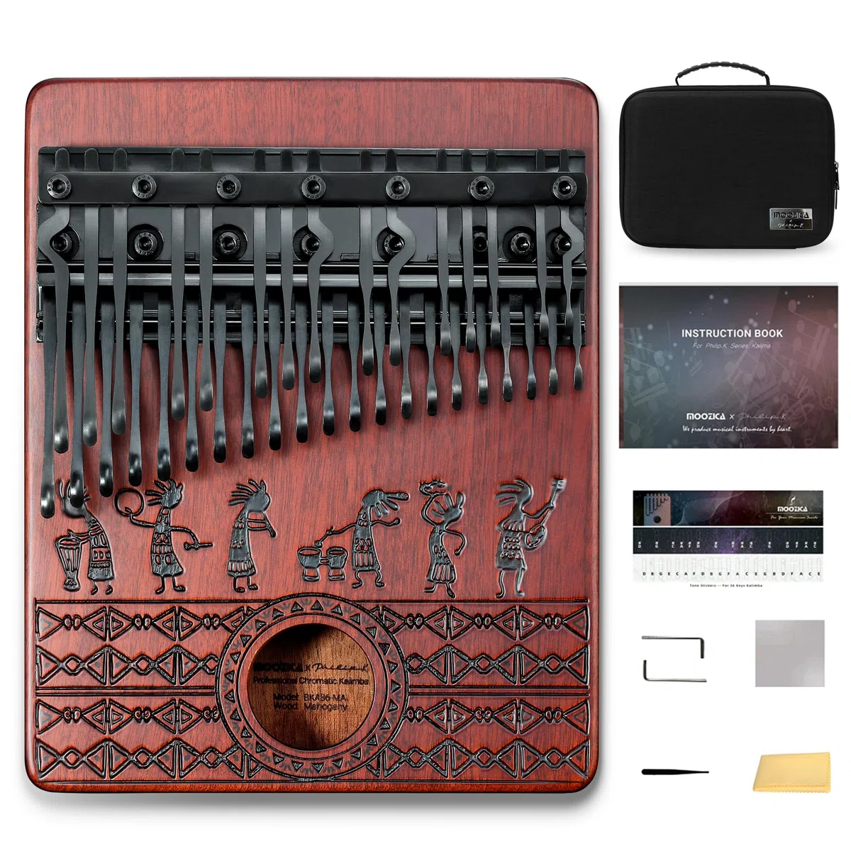 MOOZICA 36 Tasten Chromatisch Kalimba, Double-Layer Klavier Layout 36 Zinken Kalimba Daumenklavier, professionelles Kalimba aus massivem Mahagoni (BKA36-Neu)