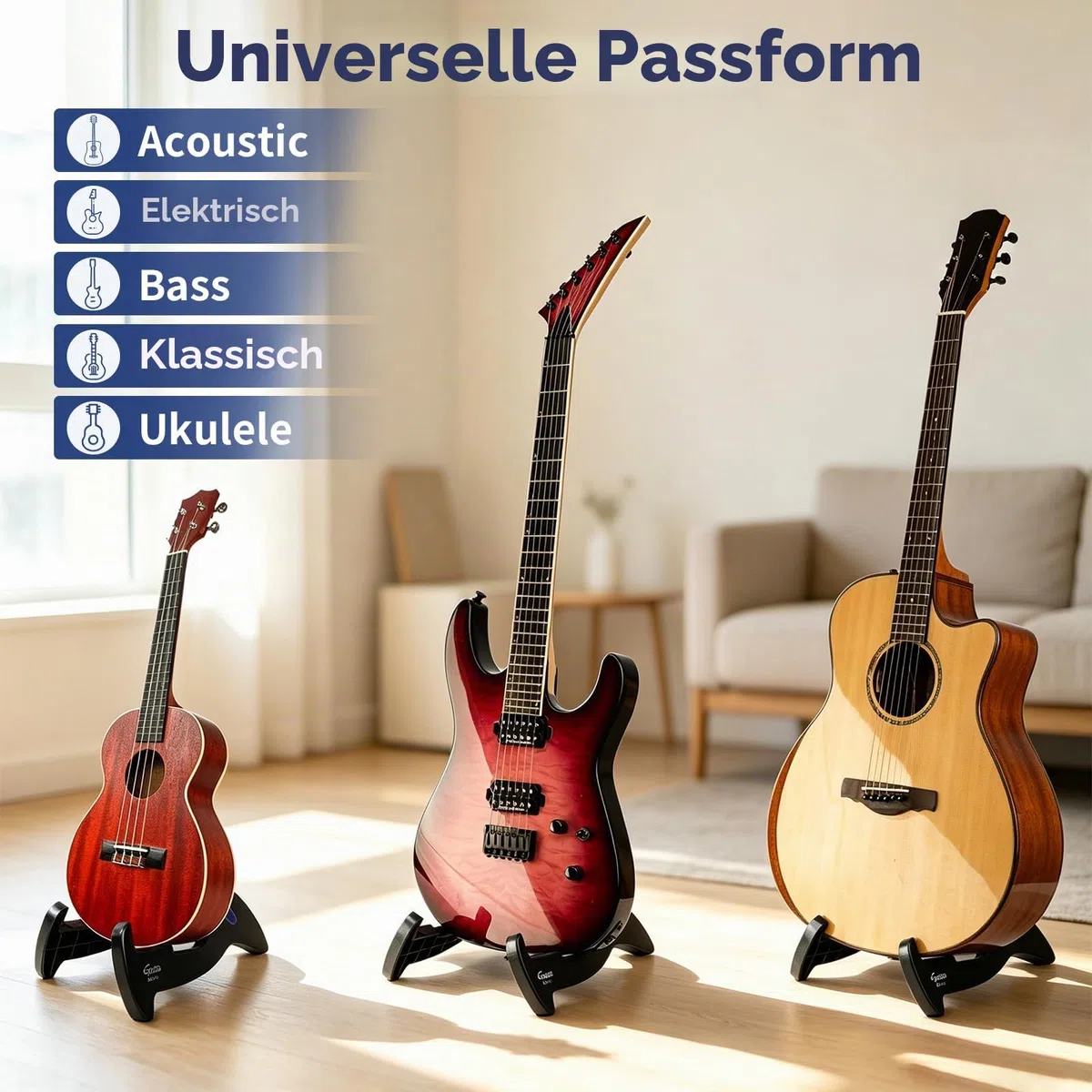 GUITTO Gitarrenständer Stativ Verstellbarer klassischer A-Frame Ständer Universal für Akustik- und Bass-Elektrogitarren Klappbarer Boden-Reiseständer Kleiner Einzelhalter (GGS-01)