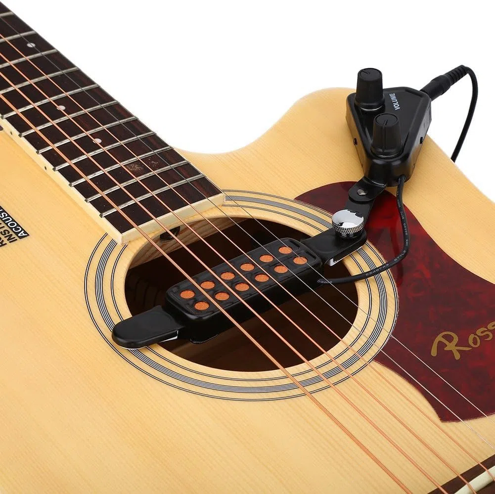12 Loch Akustische Gitarren Tonabnehmer, Magnetic Pickup Transducer mit Volume Tone Tuner Kit für Akustikgitarre