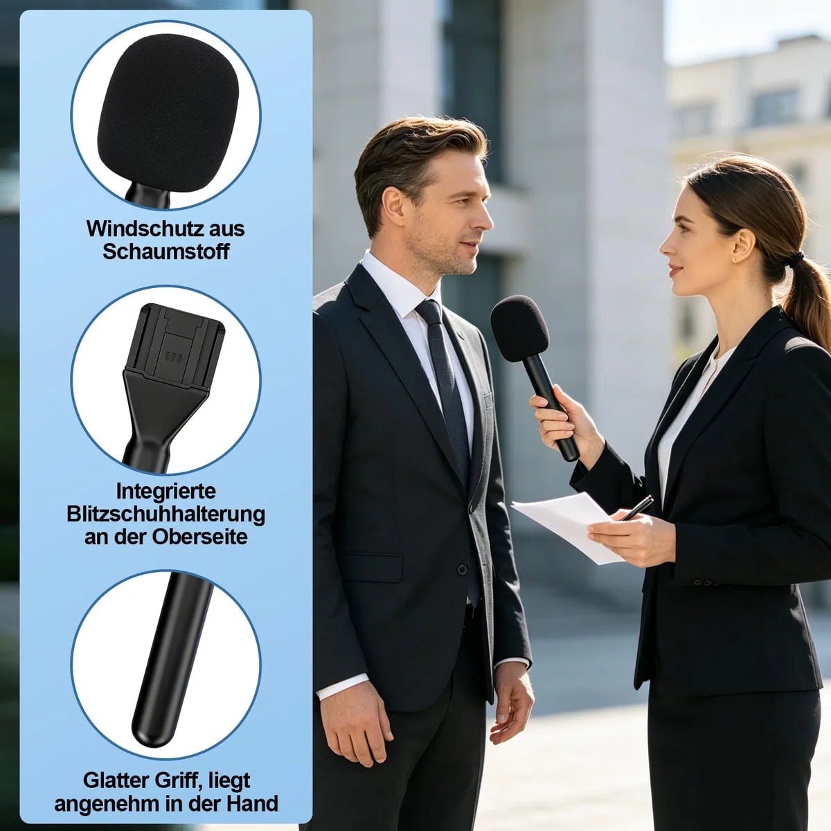 Interview Handmikrofon Adapter für DJI Mic Mini,mit Mikrofonpopschutz Mikrofonhalter Griff für Wireless Interview Lavalier Mikrofon für Osmo Pocket 3/Hollyland Lark M1/Synco Boya