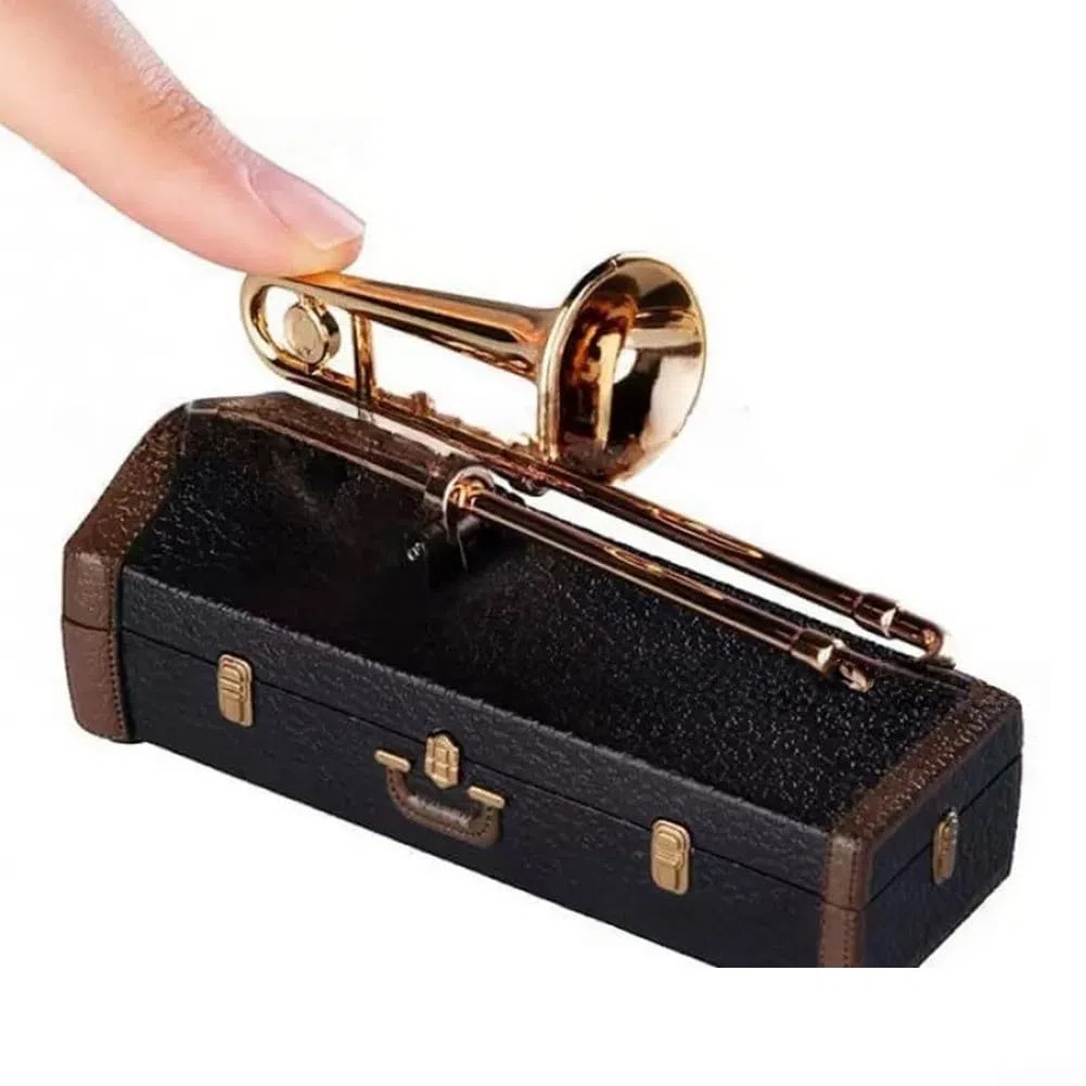 Sad Posaune Spieluhr Neuheit Geschenke Handgefertigte Kunststoff Posaune geformt Musikdekoration für Geburtstag Hochzeit Jahrestag 10 cm (A)