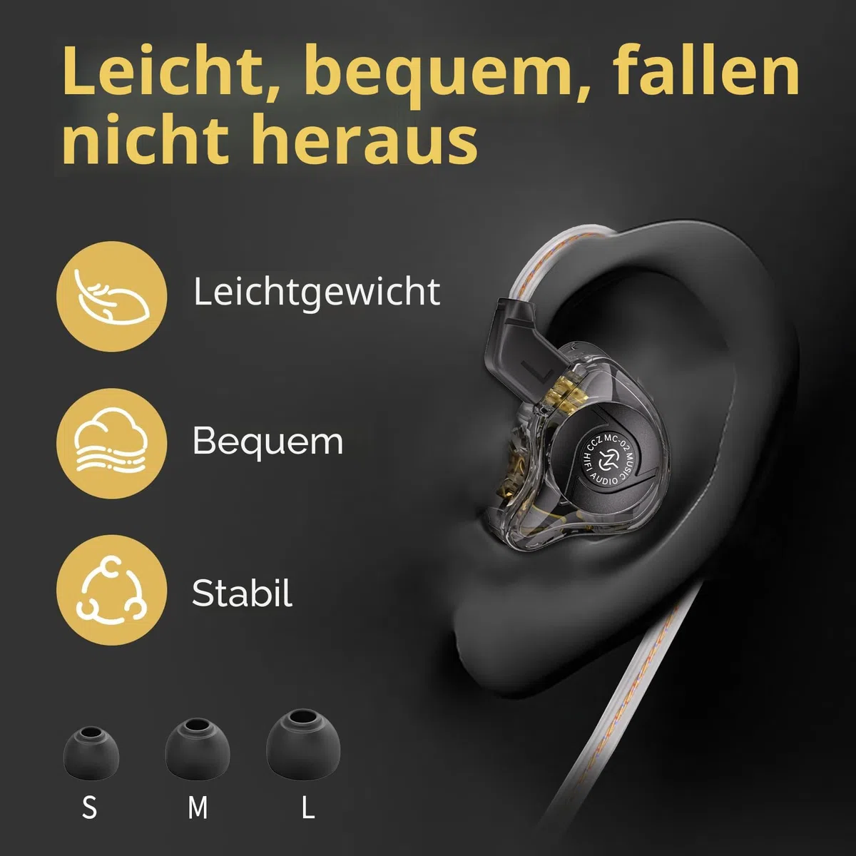 CCZ MC02 In Ear Monitor, In Ear Gaming Kopfhörer 10-mm-Dual-Magnet DD PET-Membran, IEM Kraftvoller Bass, DJ Kopfhörer mit Kabel 5N OFC, Gaming Earbuds Noise Cancelling für PS5, HiFi-Enthusiast