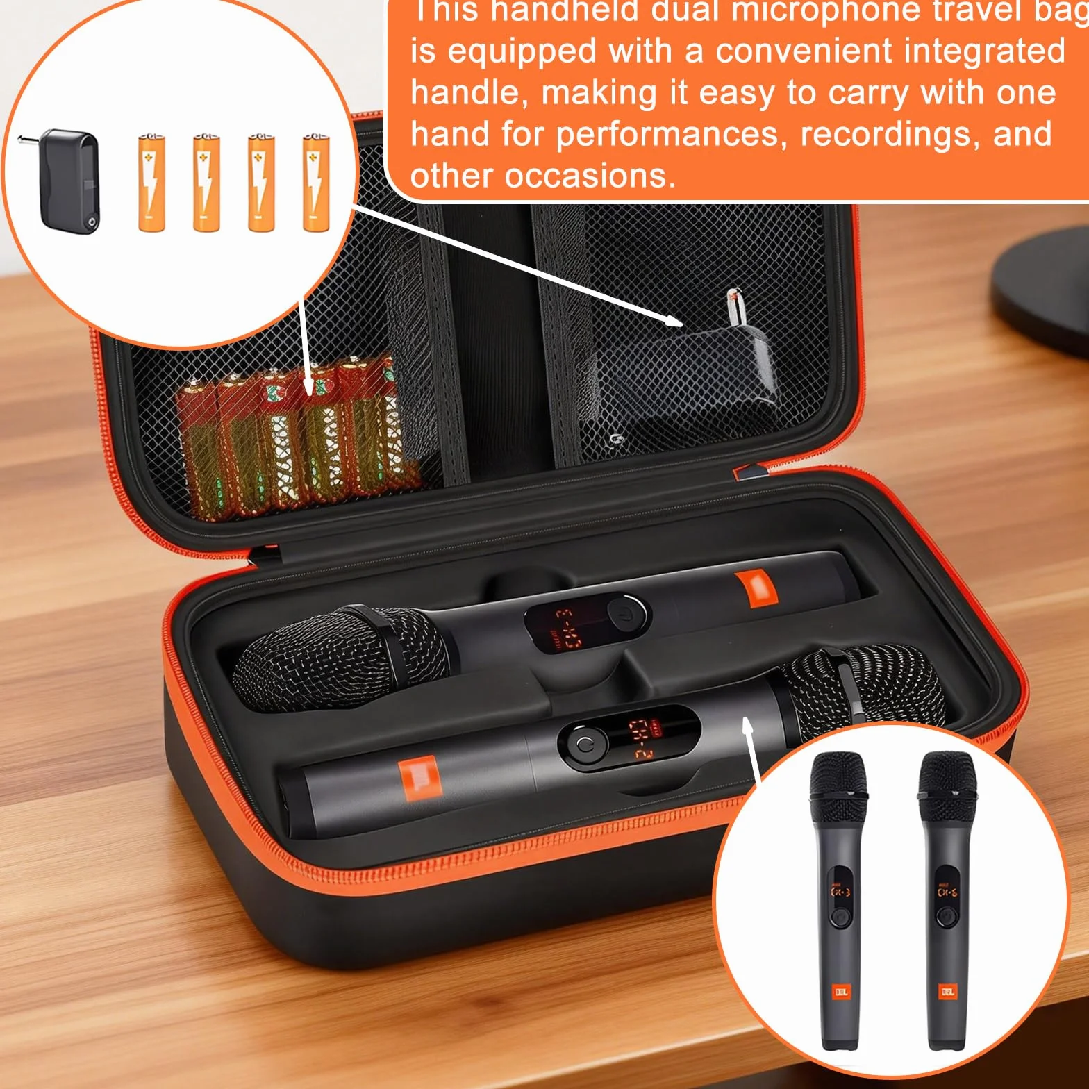 Handheld Dual Mic Reisetasche: Handheld Dual Mic Reisespeichertasche Kompatibel mit JBL Wireless Two Mikrofon System, Bluetooth Mikrofon Tasche für Empfänger, Adapter, Batterie (Nur Box)