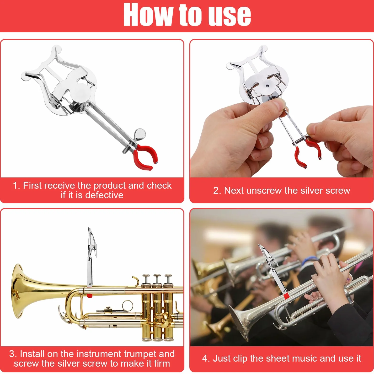 2stk Marschgabel Clip für Trompeten, 14x5,3x2 cm Notenklammer für Trompeten-Marschgabel Leicht zum Anklemmen Musikclip Instrumentenzubehör zum Üben für Anfänger Marschkapelle