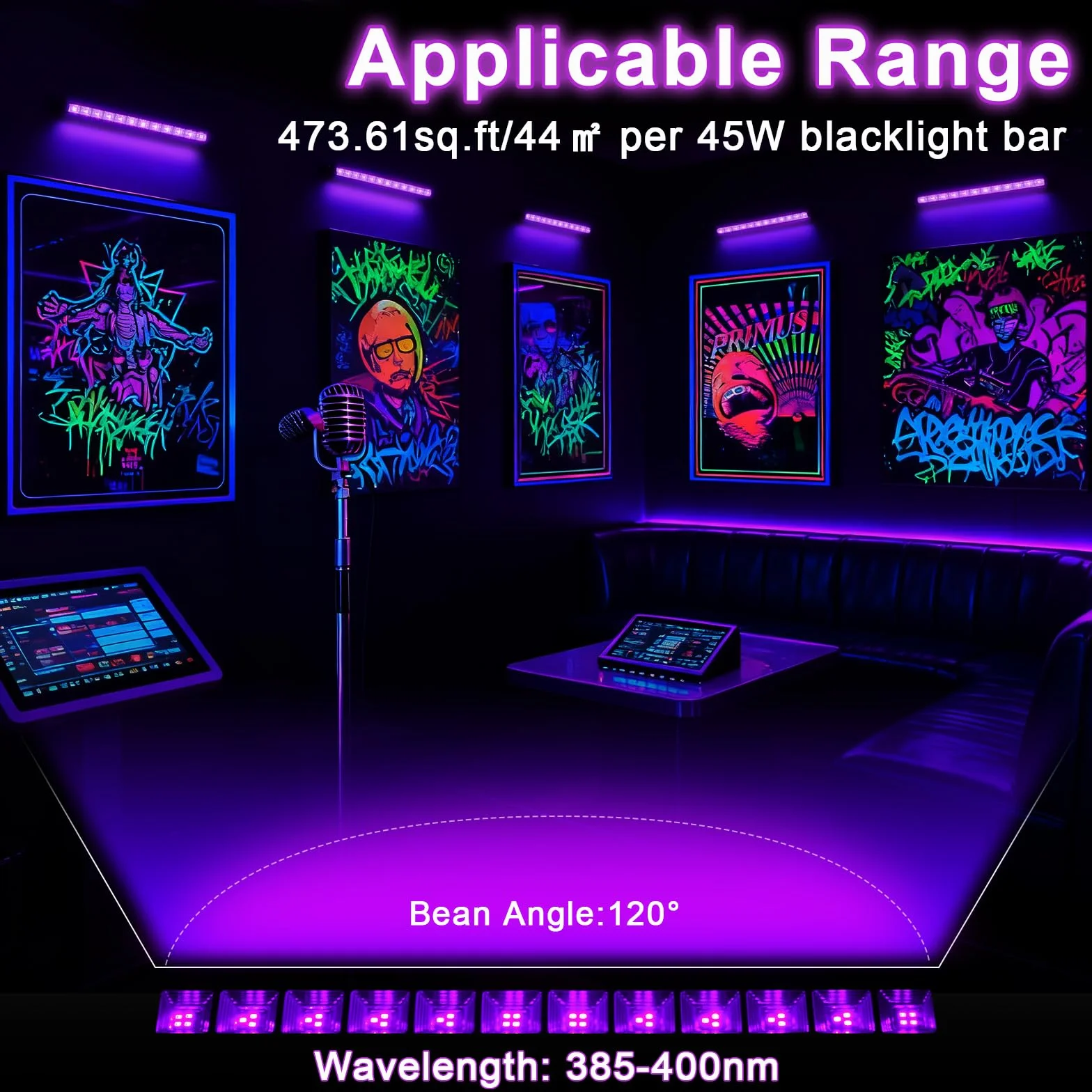 CREATESTAR LED Schwarzlicht Strahler 45W, UV Bar Schwarzlichter LED Schwarzlichtlampe mit Stecker, IP66 Wasserdichtes Schwarzlicht für Party, Fluoreszierende Effekte, Halloween Dekorationen,Bühne
