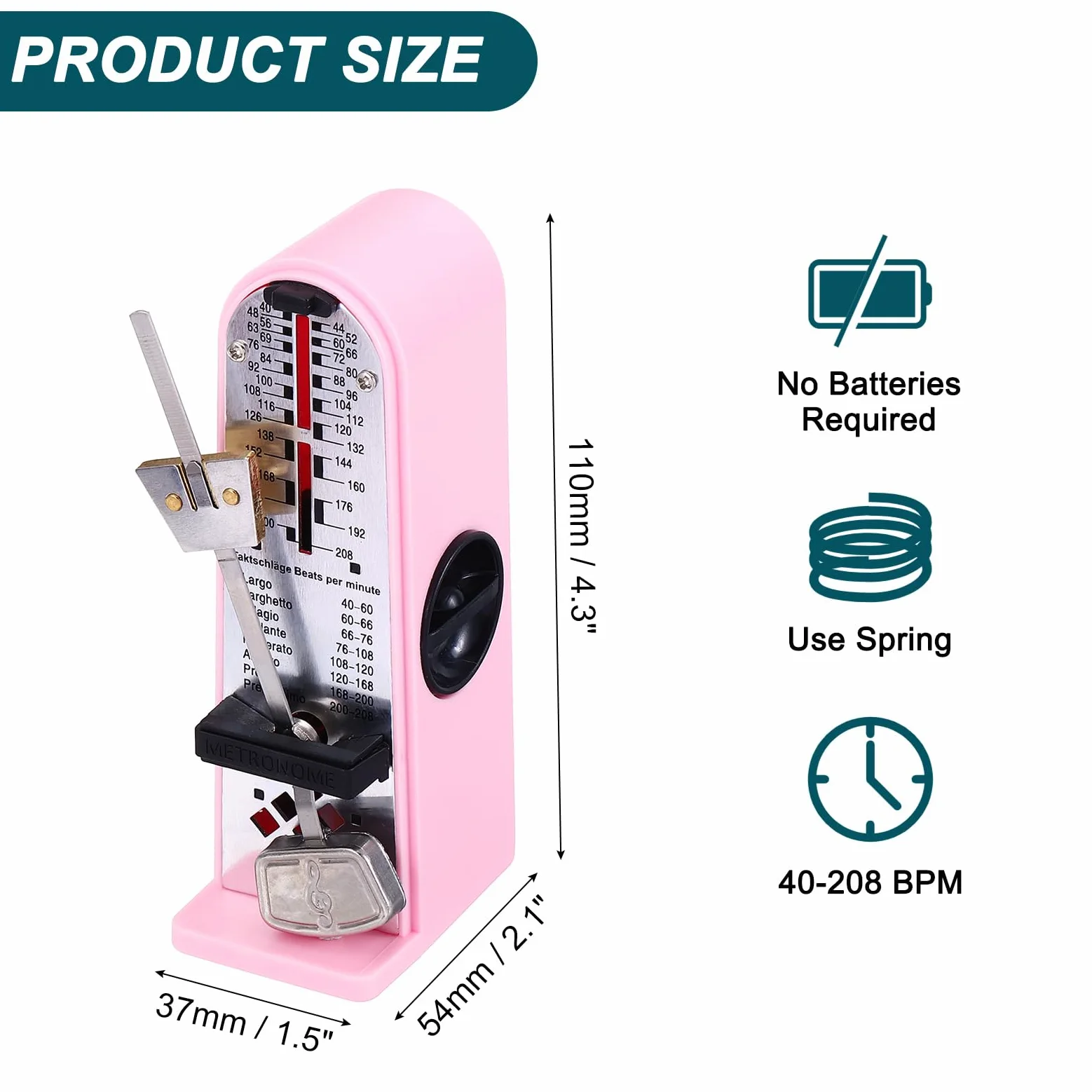QUARKZMAN Mini Mechanisches Metronom Hohe Genauigkeit Professioneller Musiktimer Universelles Metronom Für Piano Gitarre Violine Ukulele Spieler Pink