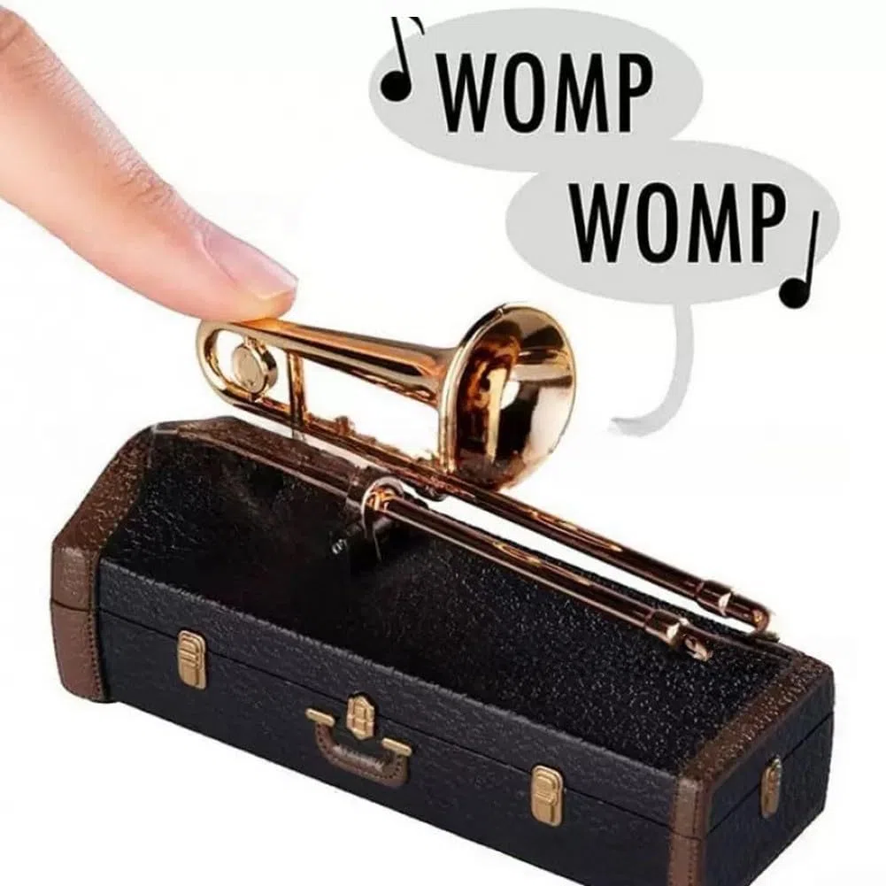 Sad Posaune Spieluhr Neuheit Geschenke Handgefertigte Kunststoff Posaune geformt Musikdekoration für Geburtstag Hochzeit Jahrestag 10 cm (A)