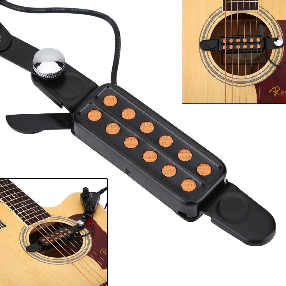 12 Loch Akustische Gitarren Tonabnehmer, Magnetic Pickup Transducer mit Volume Tone Tuner Kit für Akustikgitarre