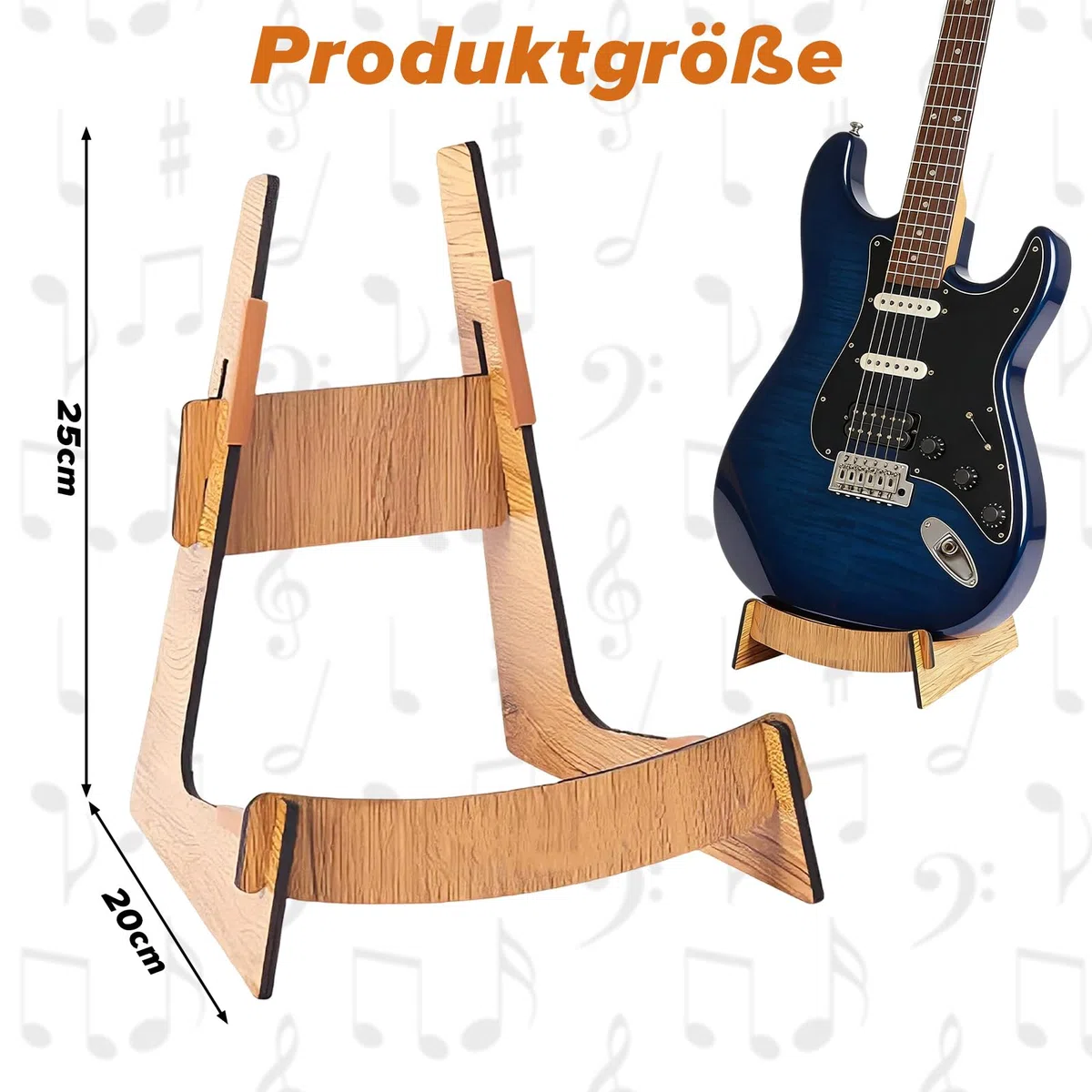 Gitarrenständer aus Holz | Klappbarer L-Form Gitarrenhalter für Akustik, E-Gitarre, Ukulele | Anti-Rutsch Silikon, Stabiler Bühnen- & Studio-Ständer | Für Zuhause, Auftritt, Musikraum (Walnuss)