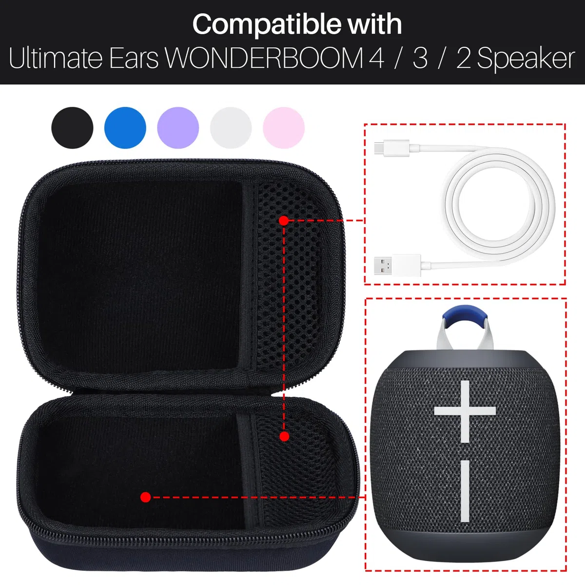 Lebakort Hart Tasche Hülle Etui für Ultimate Ears Wonderboom 4 / Wonderboom 3 / Wonderboom 2 Wasserdichter Lautsprecher (Blau)