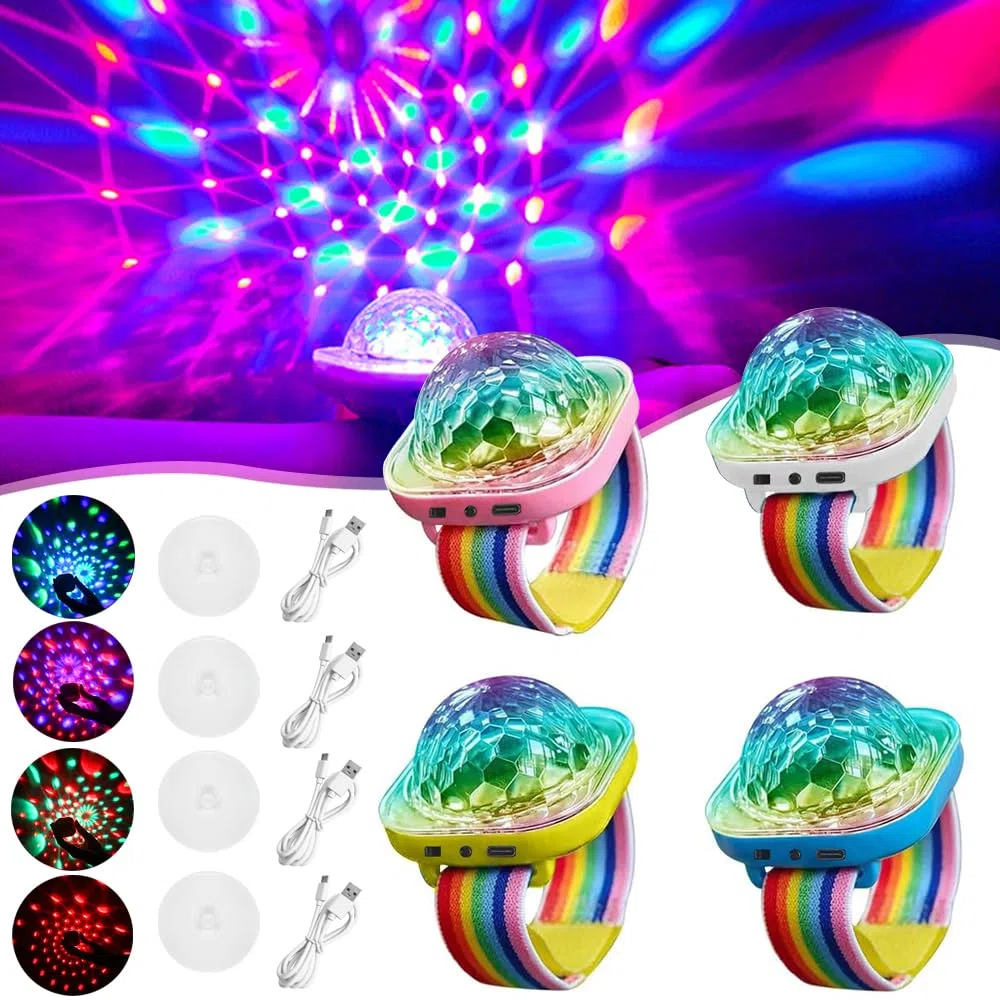 Discokugel Armband Partylicht,4 Pack Musikgesteuert Disco Ball Licht,Disco Ball Licht,USB Wiederaufladbar mit Saugnapf,Klein Discokugel Armband,Tragbare Mini Discolicht