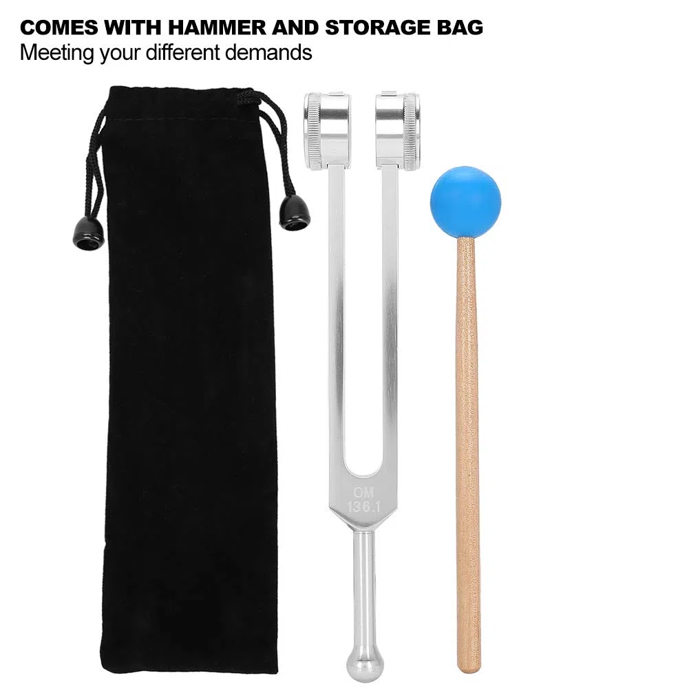 Stimmgabeln mit festen Gewichten, Stimmgabel, Heilstimmgabel OM136.1 Yoga-Stimmgabel aus Aluminiumlegierung Klangheilungstherapie Stimmgabel mit Hammer