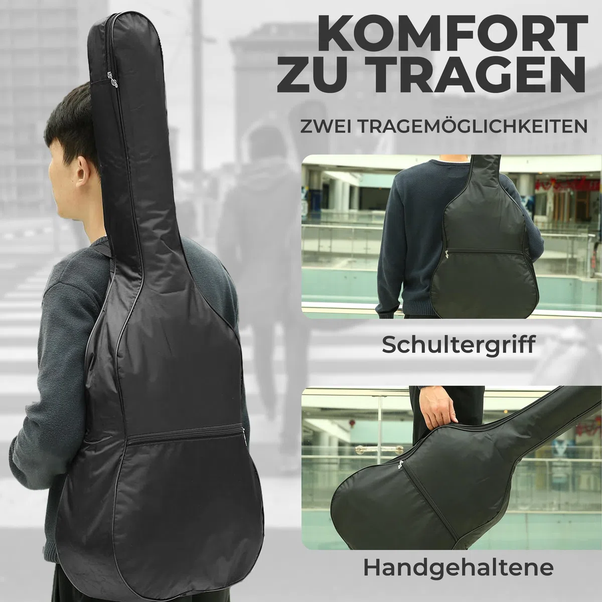 wasserdichte 40-Zoll-Gitarrentasche, 4/4-Gitarren-Tragetasche, Gitarrentasche mit verstellbarem Riemen, staubdichter Rucksack, tragbar, für Reisen, Schwarz