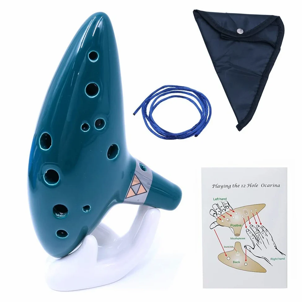 Alnicov Ocarina,12-Loch Alto C Ocarina mit Schnelleinstiegsständer und Schutztasche,Grün