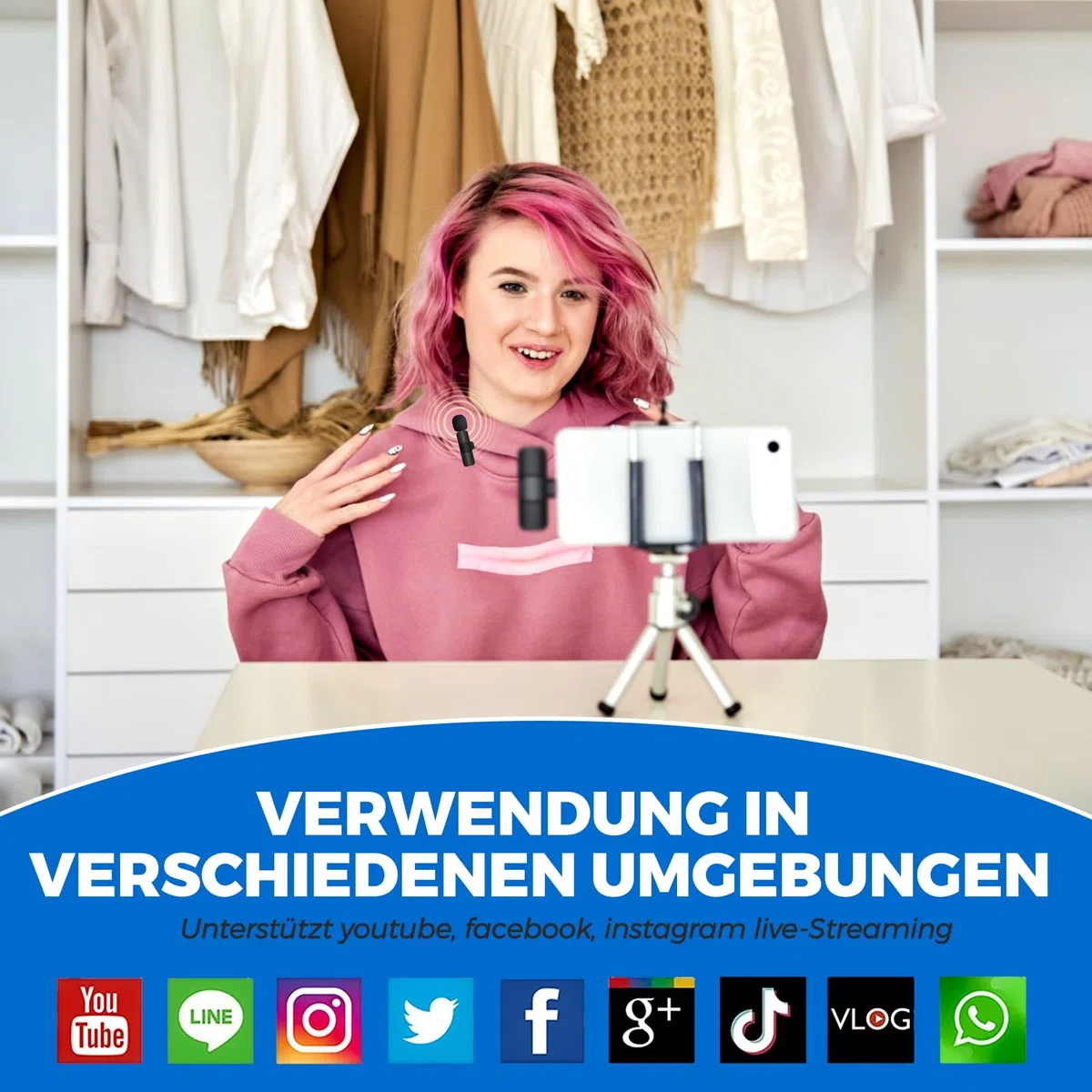 Kabelloses Lavalier Mikrofon für Android Telefon/Laptop mit USB C – Wireless Mini Mikrofon für Handy – Kleines Lavalier Mikrofon USB C Kabellos Ansteckmikrofon für Aufnahme, YouTube, Facebook, TikTok