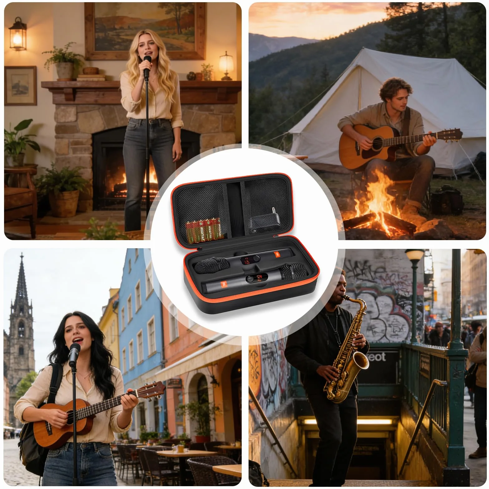 Handheld Dual Mic Reisetasche: Handheld Dual Mic Reisespeichertasche Kompatibel mit JBL Wireless Two Mikrofon System, Bluetooth Mikrofon Tasche für Empfänger, Adapter, Batterie (Nur Box)